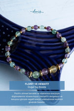 Sertifikalı Florit ve Hematit Doğal Taş Bileklik (4-6mm)