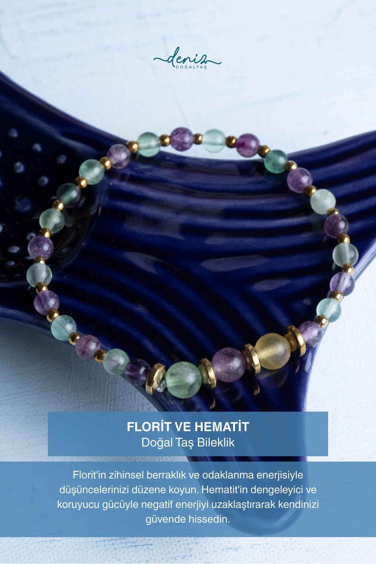 Sertifikalı Florit ve Hematit Doğal Taş Bileklik (4-6mm)