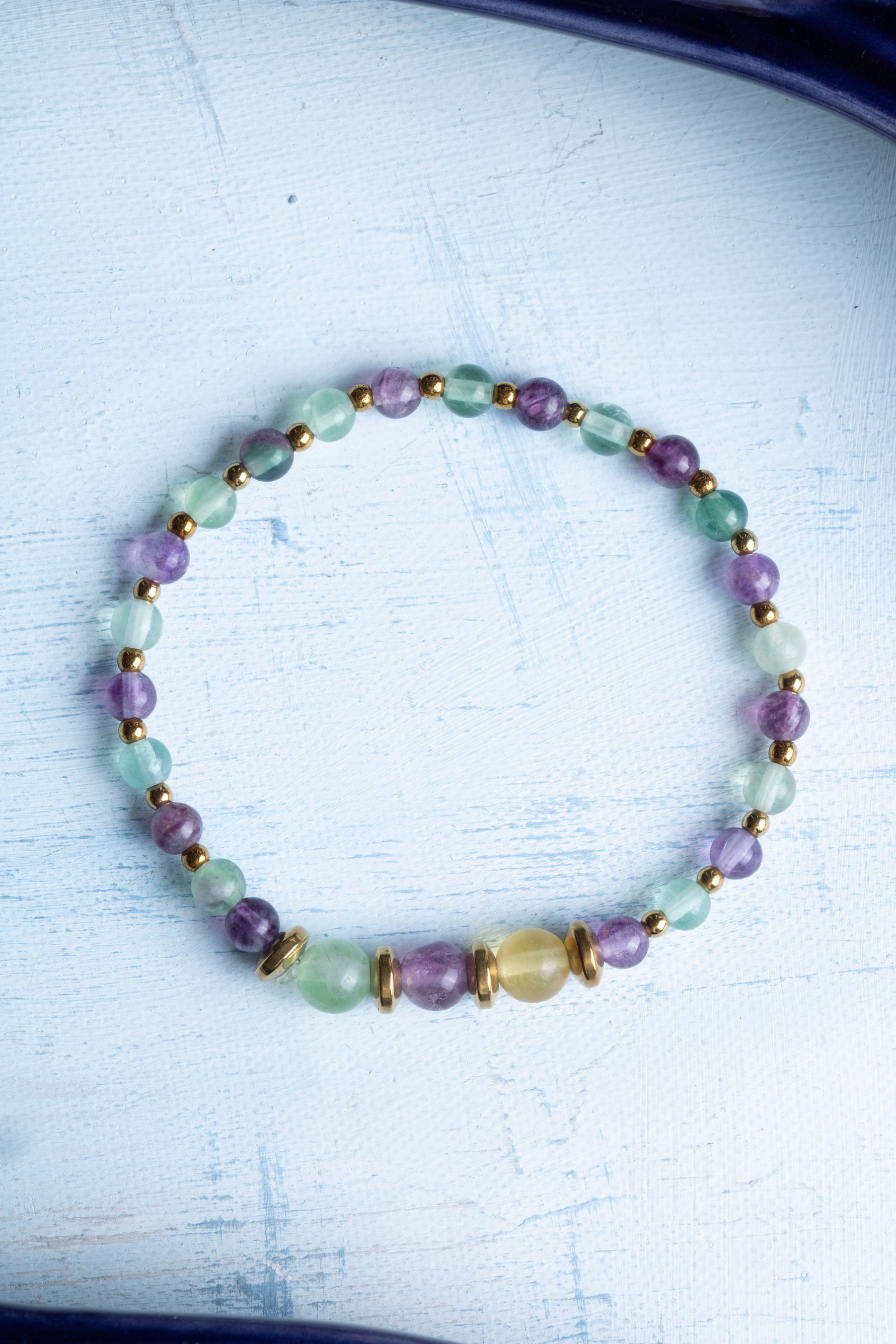 Sertifikalı Florit ve Hematit Doğal Taş Bileklik (4-6mm)