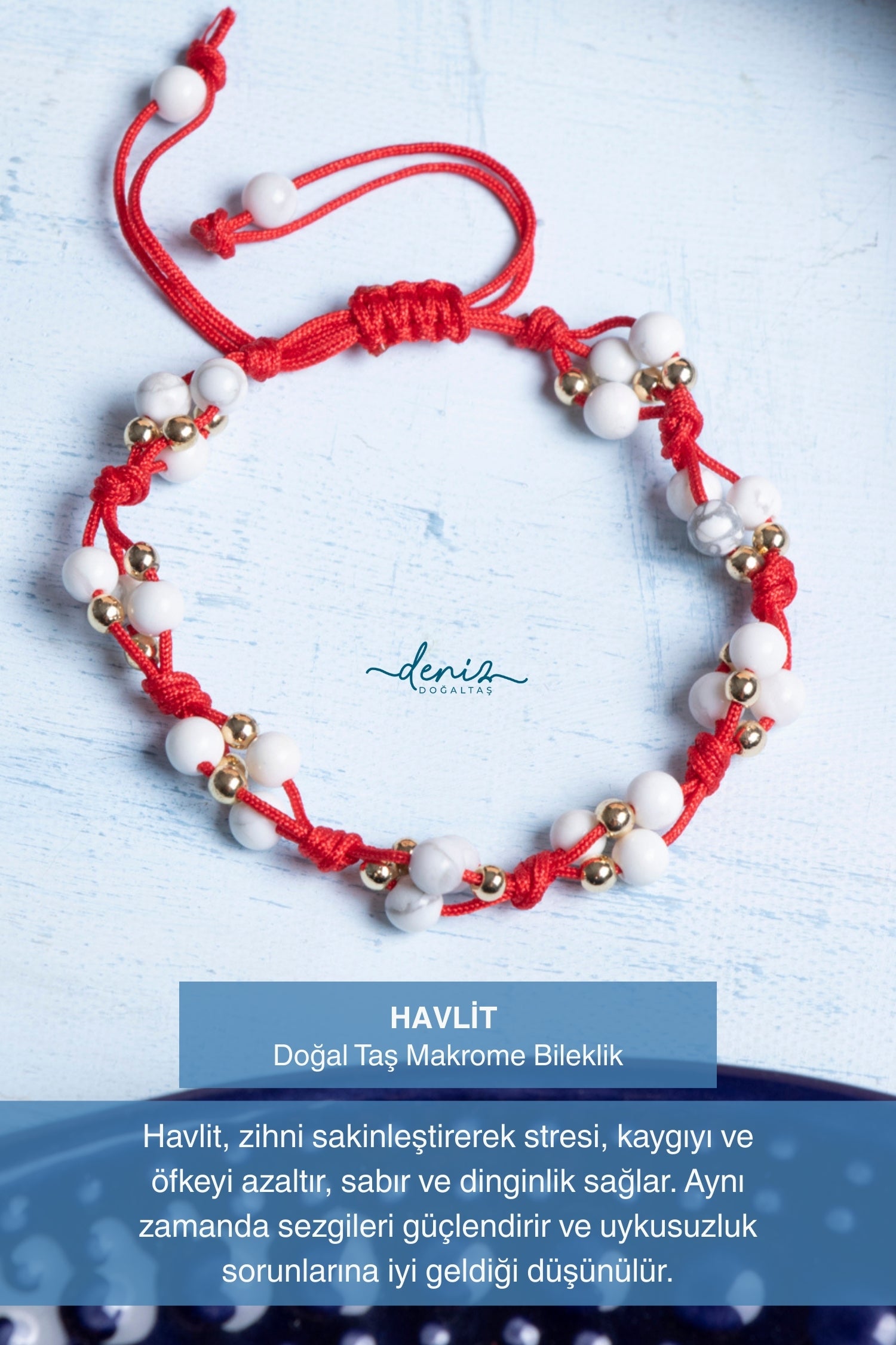 Sertifikalı Havlit Doğal Taş Makrome Bileklik