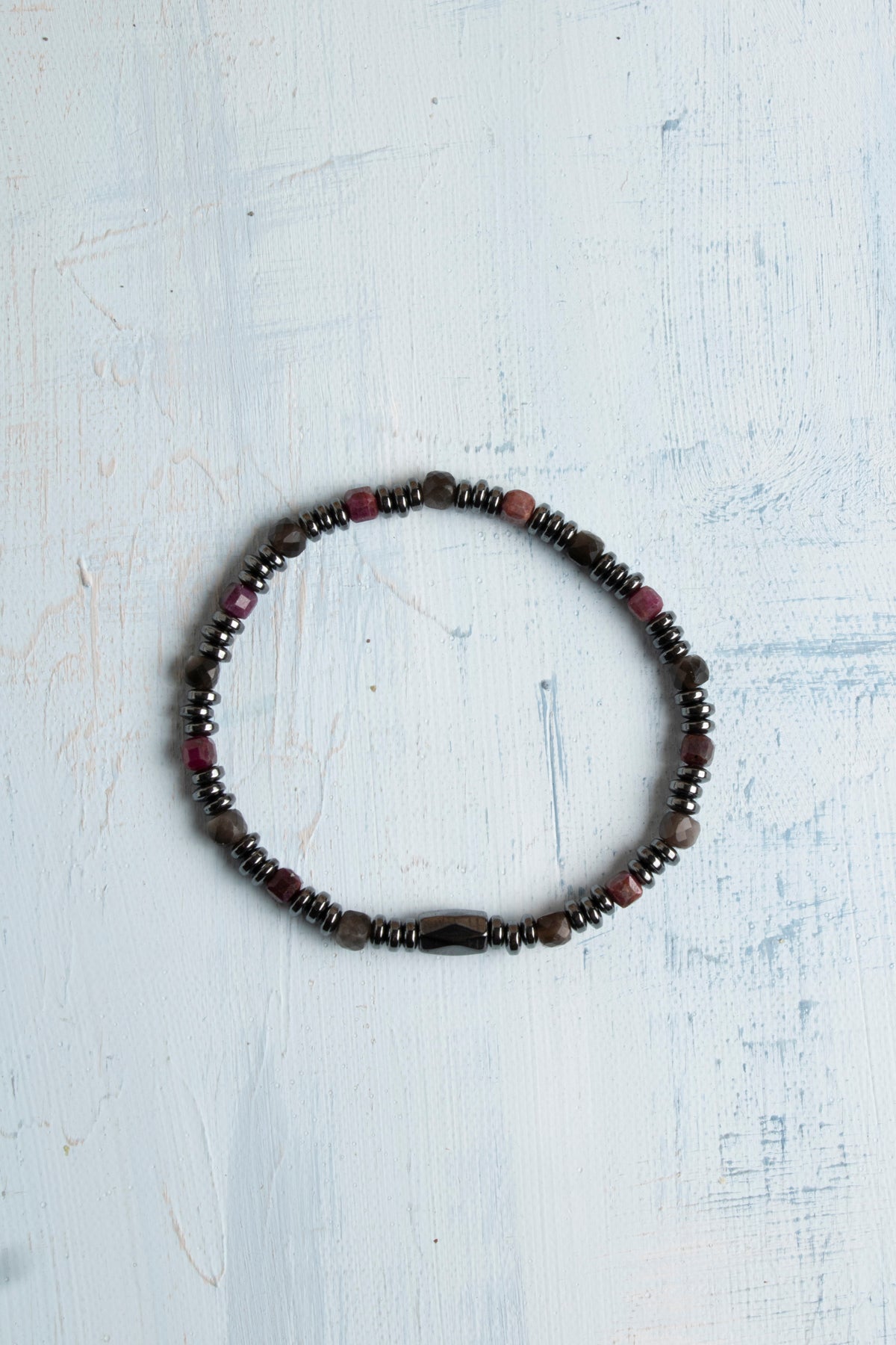 Sertifikalı Yakut, Hematit ve Obsidyen Güç ve Koruma Doğal Taş Bileklik