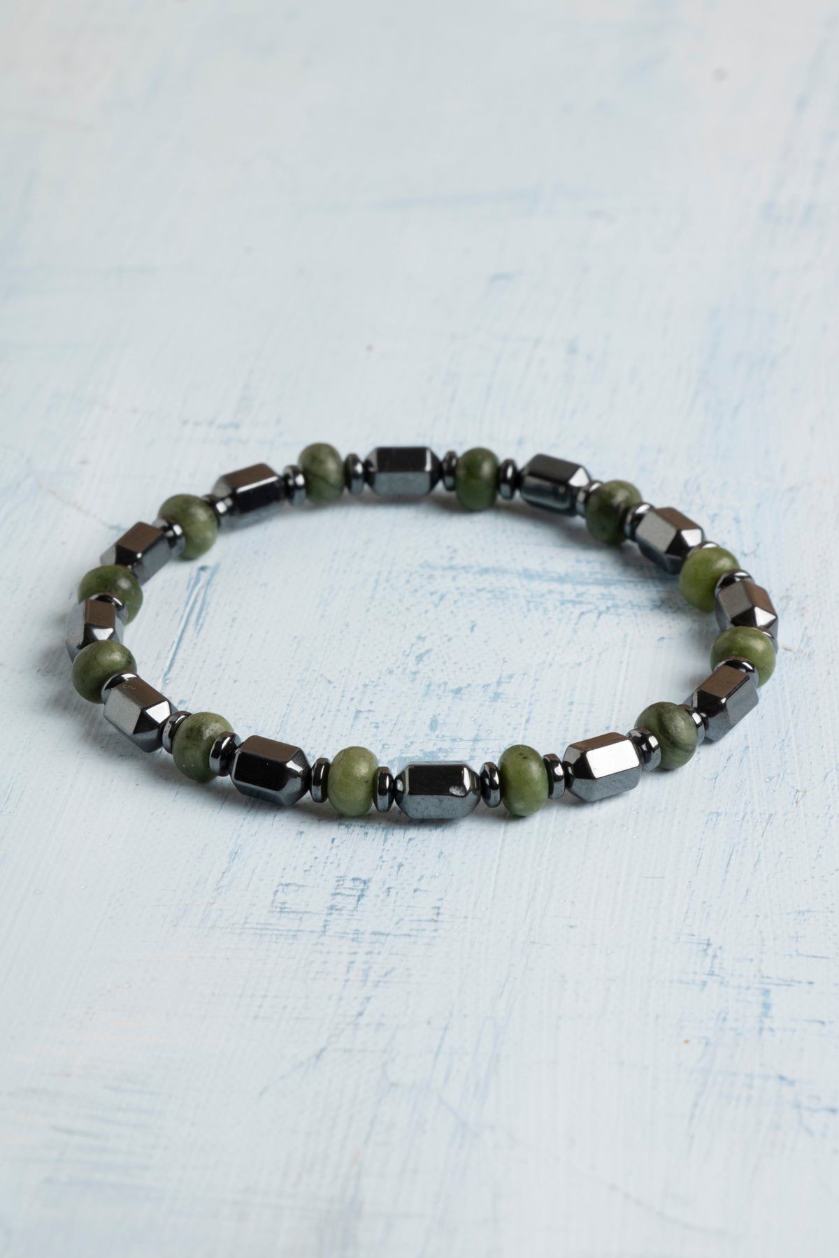 Sertifikalı Hematit ve Yeşim Doğal Taş Bileklik