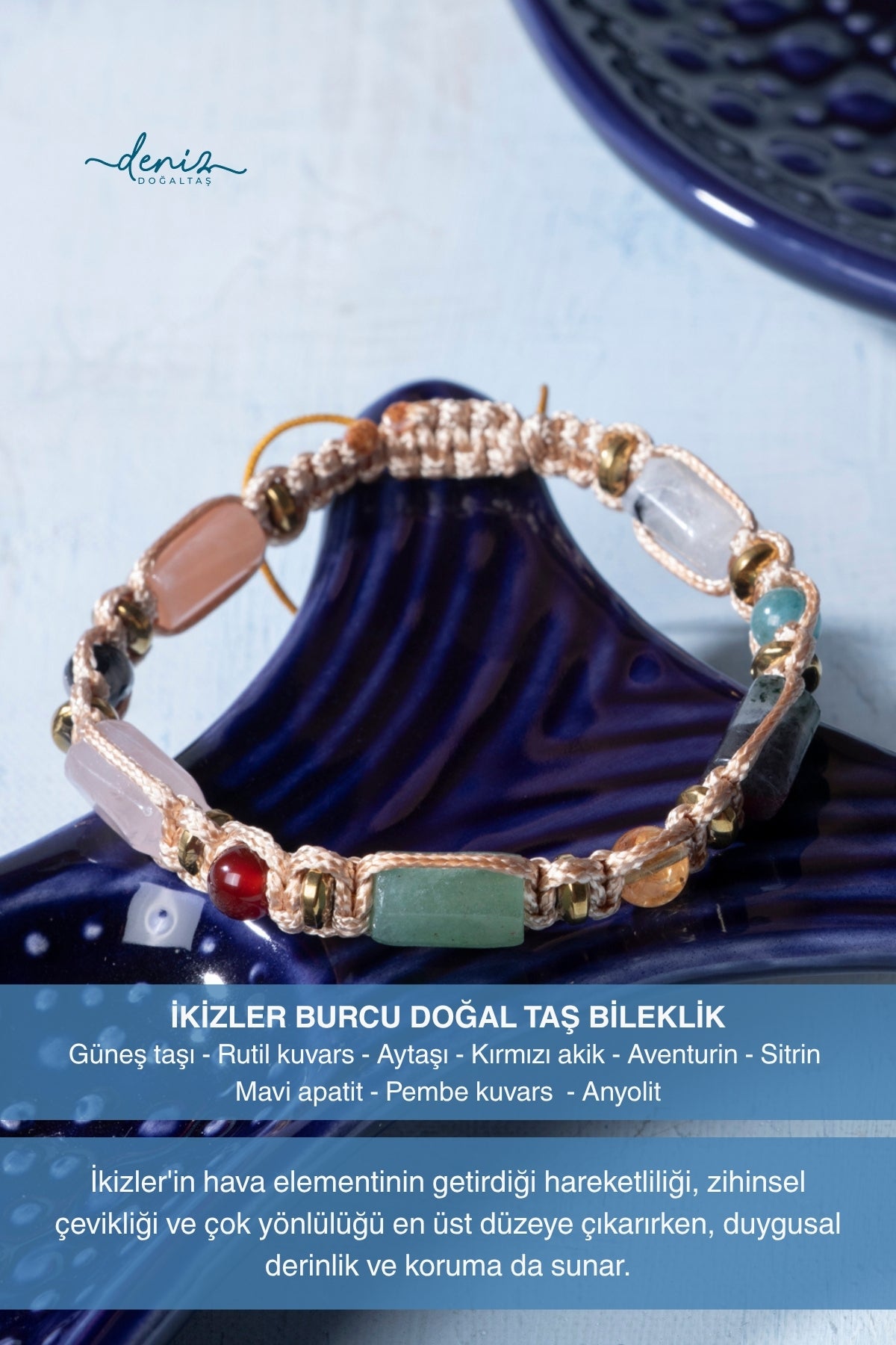 Sertifikalı İkizler Burcu Doğal Taş Makrome Bileklik