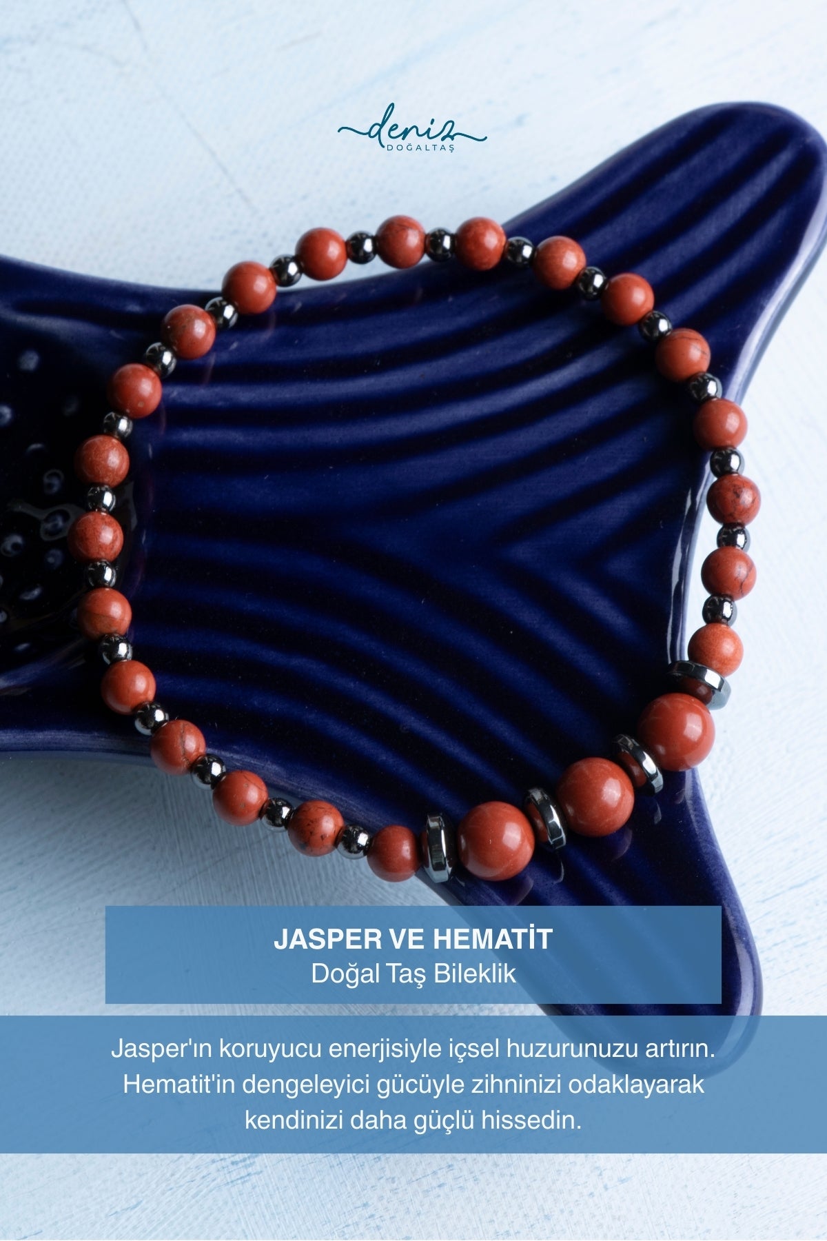 Sertifikalı Jasper ve Hematit Doğal Taş Bileklik (4-6mm Taşlar)