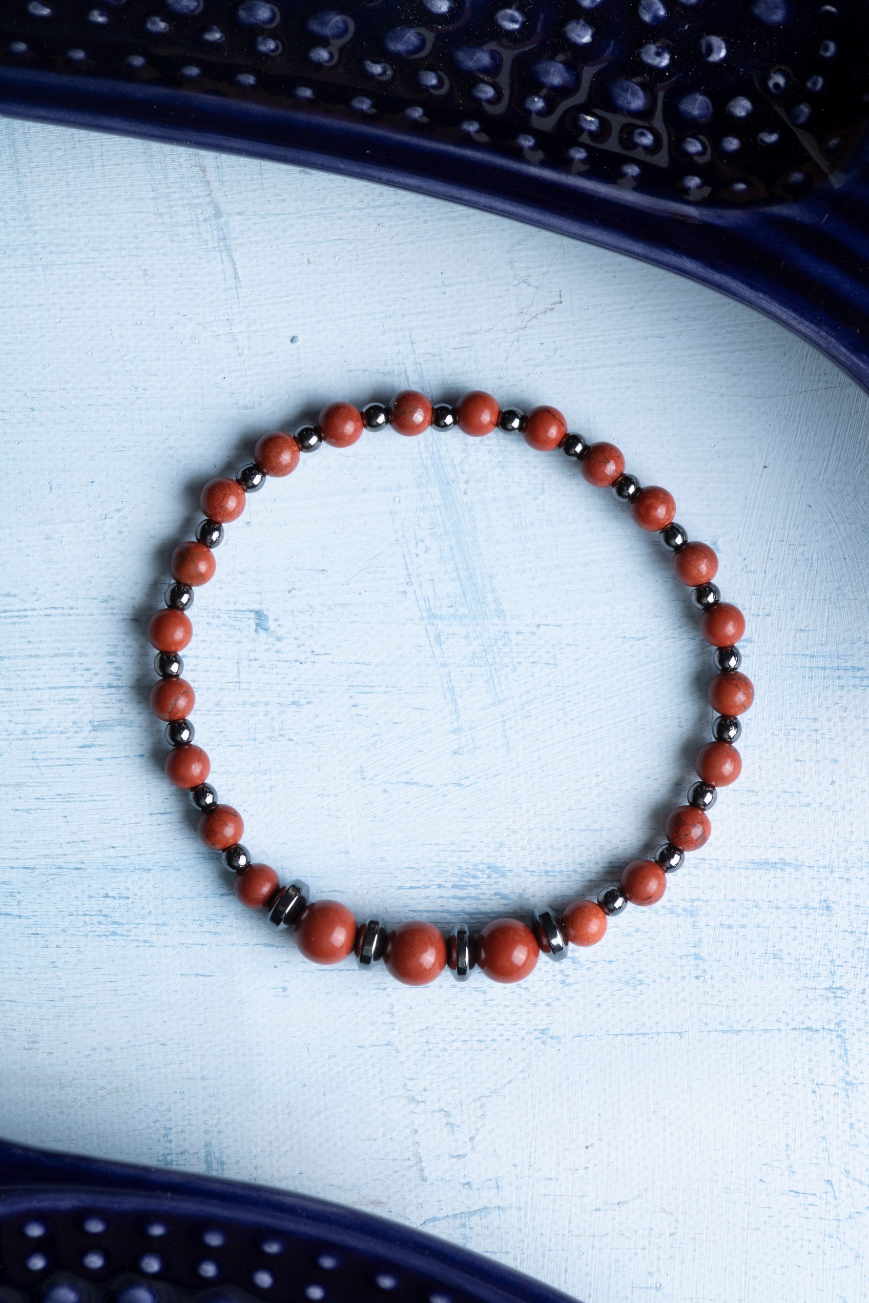 Sertifikalı Jasper ve Hematit Doğal Taş Bileklik (4-6mm Taşlar)