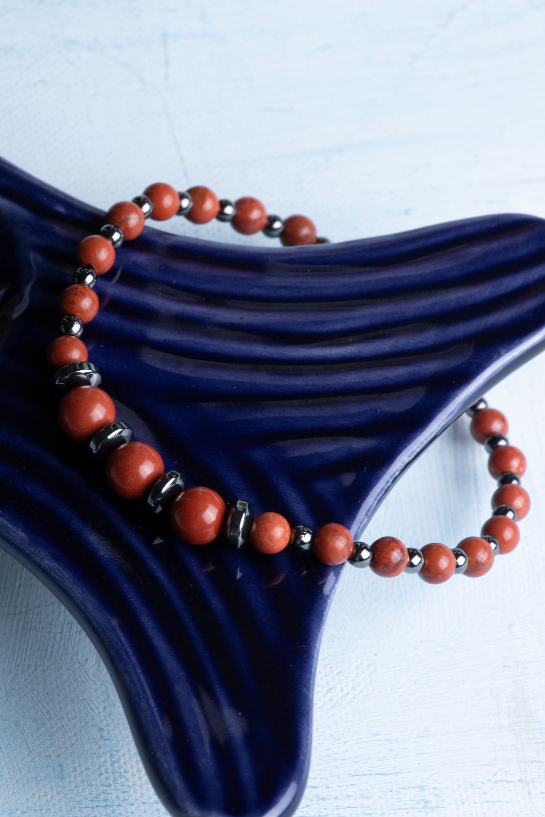 Sertifikalı Jasper ve Hematit Doğal Taş Bileklik (4-6mm Taşlar)