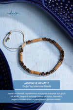 Sertifikalı Jasper ve Hematit Doğal Taş Makrome Bileklik