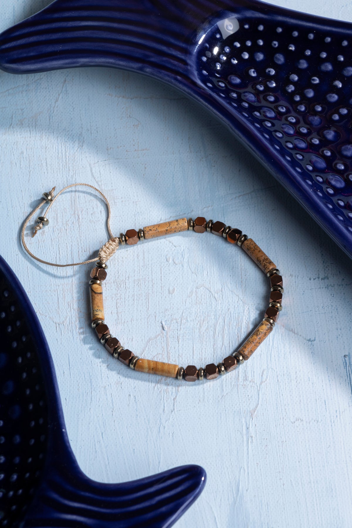 Sertifikalı Jasper ve Hematit Doğal Taş Makrome Bileklik