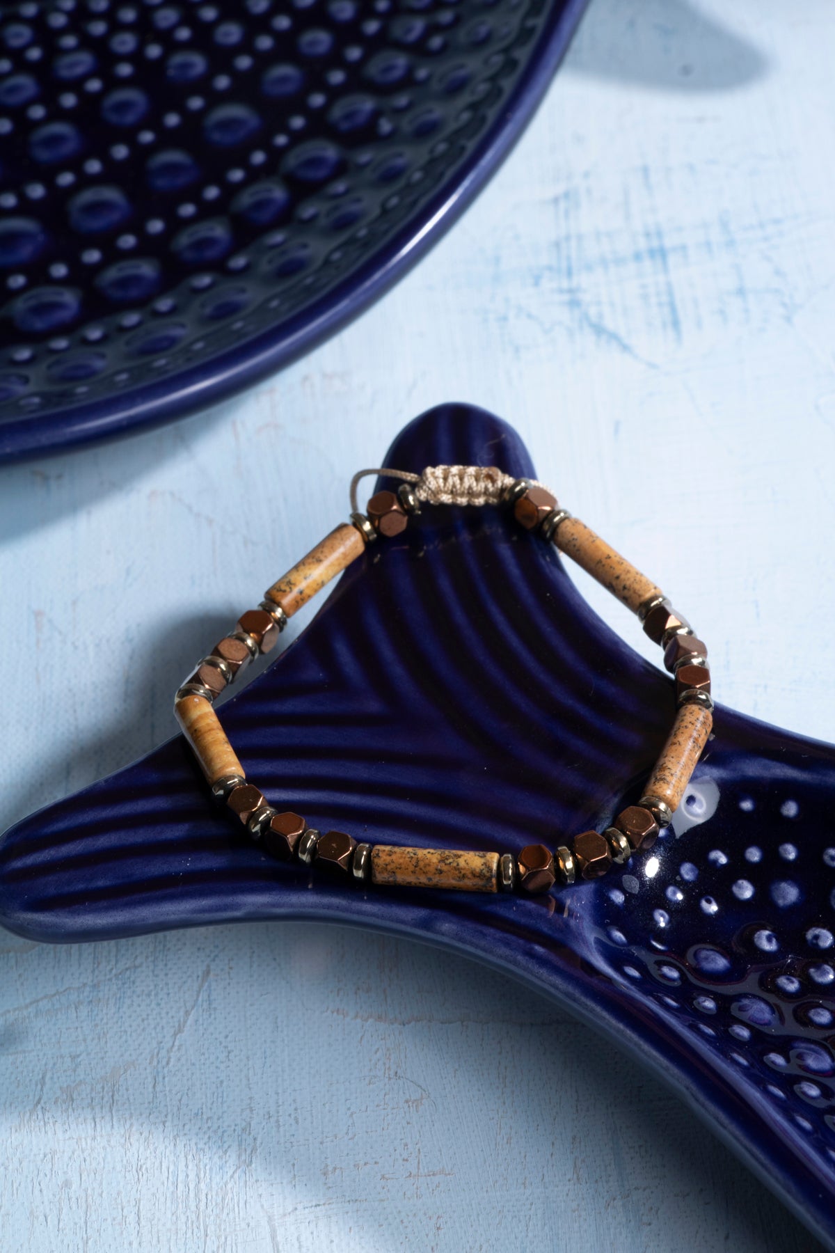 Sertifikalı Jasper ve Hematit Doğal Taş Makrome Bileklik