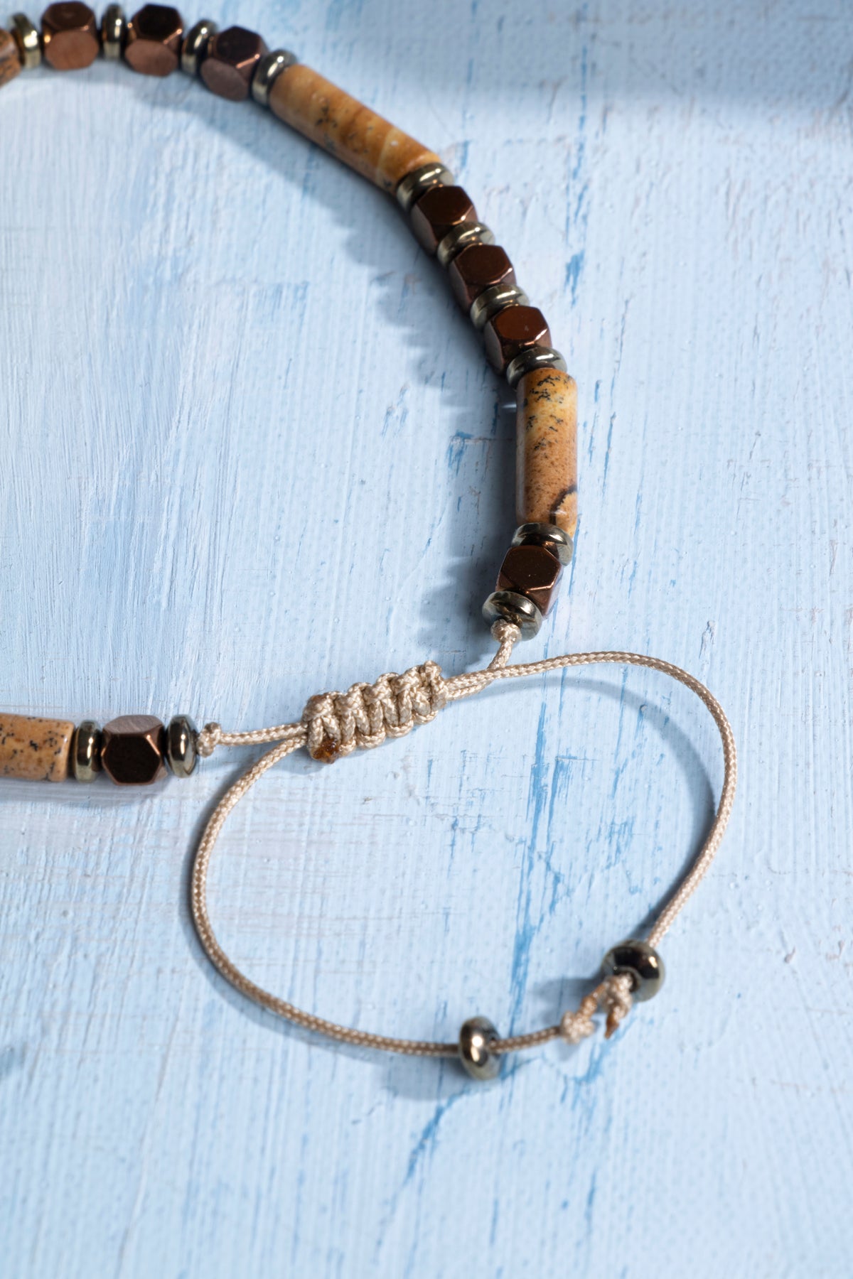 Sertifikalı Jasper ve Hematit Doğal Taş Makrome Bileklik