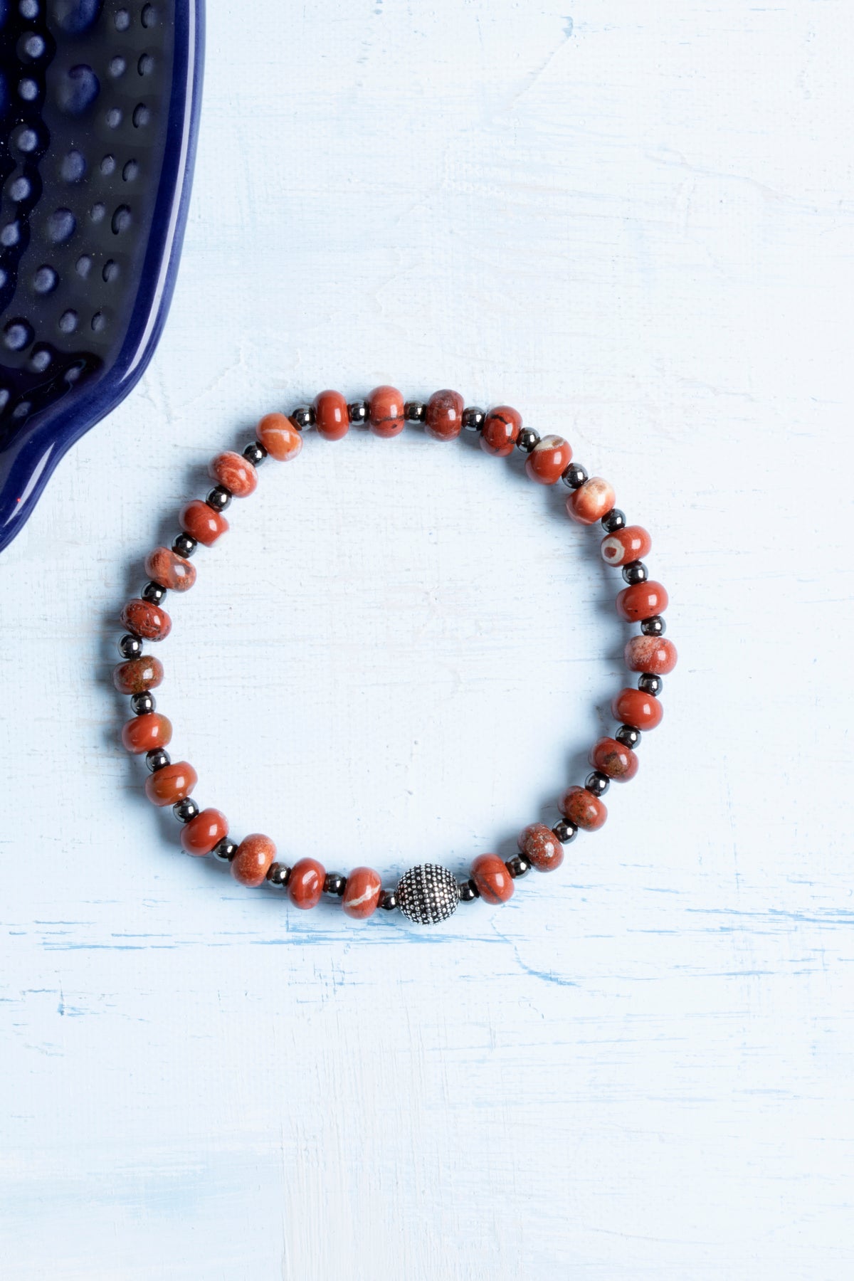 Sertifikalı Jasper ve Hematit Doğal Taş Gümüş Aparatlı Bileklik