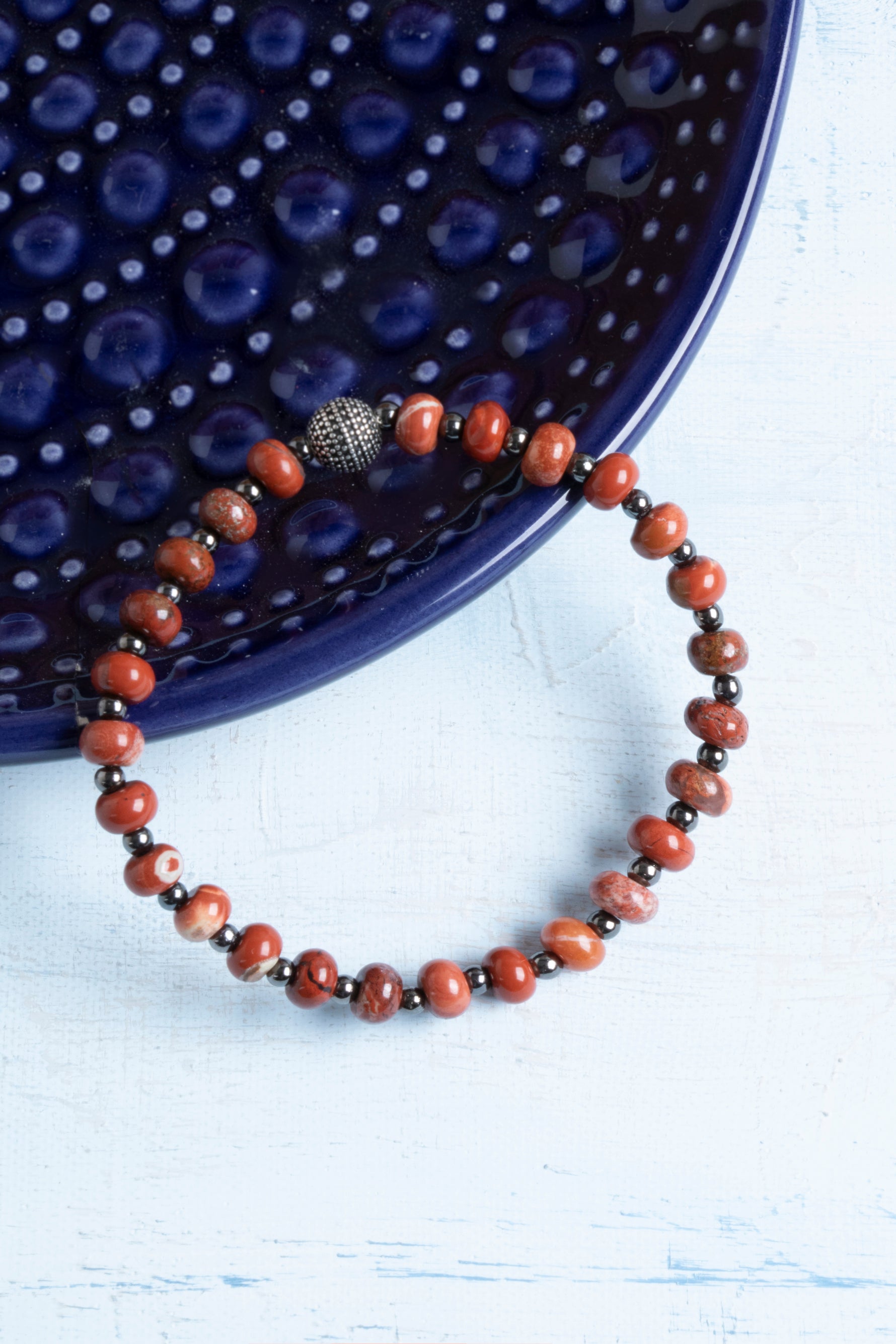 Sertifikalı Jasper ve Hematit Doğal Taş Gümüş Aparatlı Bileklik