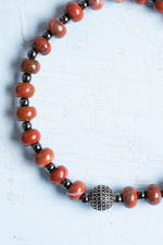 Sertifikalı Jasper ve Hematit Doğal Taş Gümüş Aparatlı Bileklik