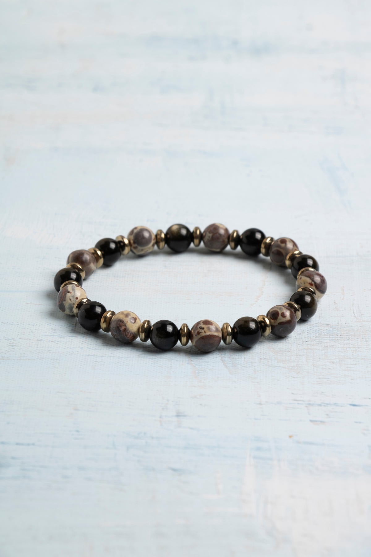 "Sertifikalı Jasper ve Obsidyen Doğal Taş Bileklik "