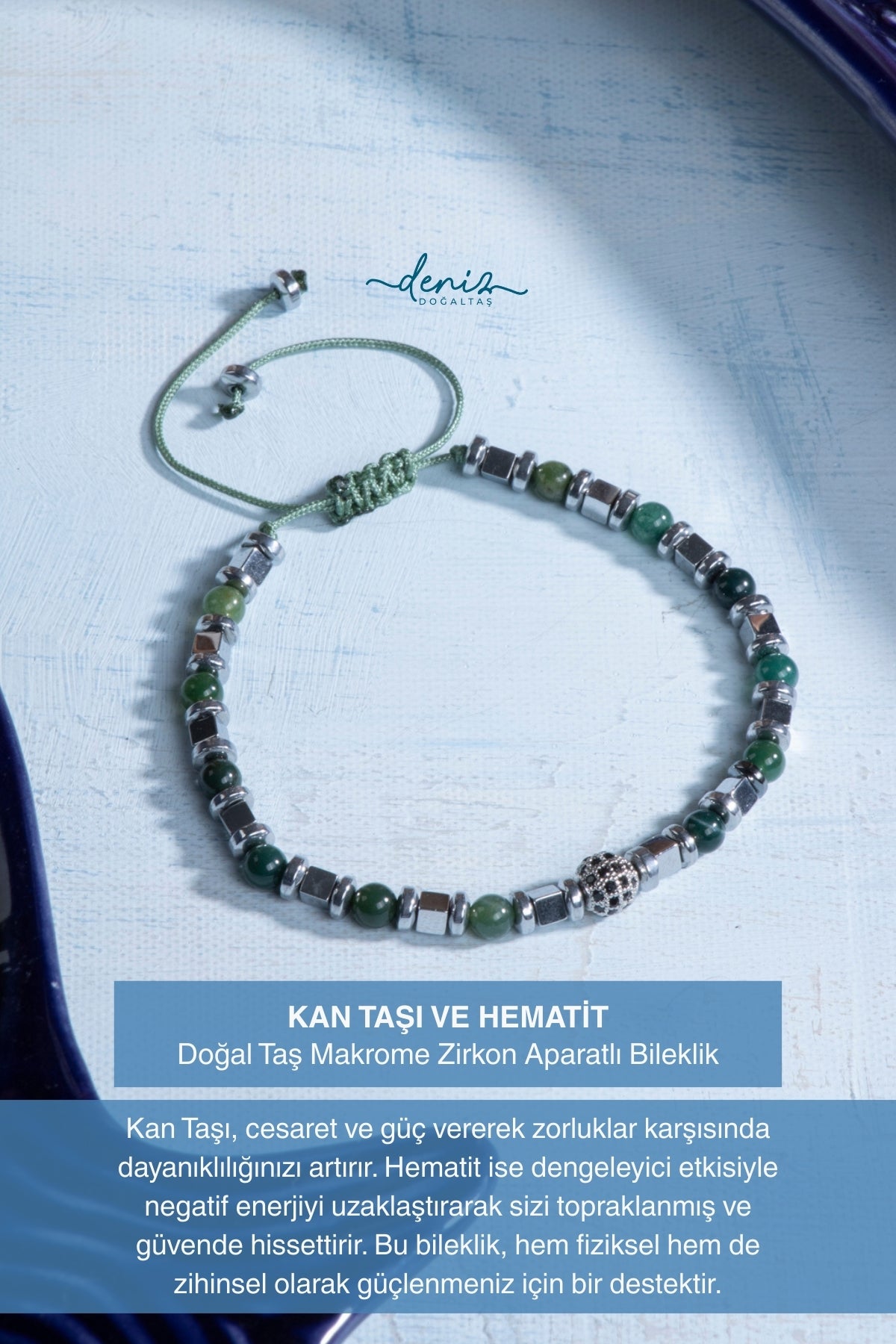 Sertifikalı Kan Taşı Hematit Doğal Taş Makrome Bileklik