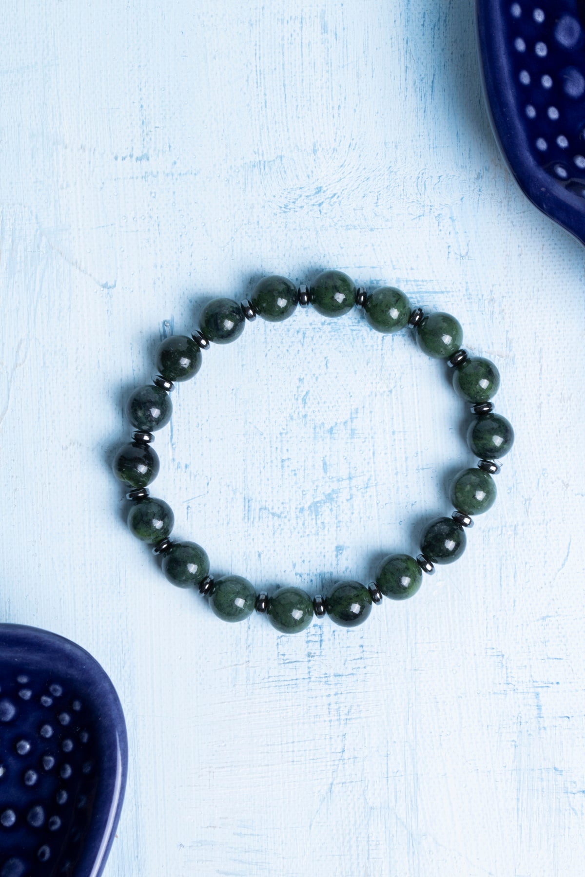 Sertifikalı Kanada Yeşim - Hematit Doğal Taş Bileklik