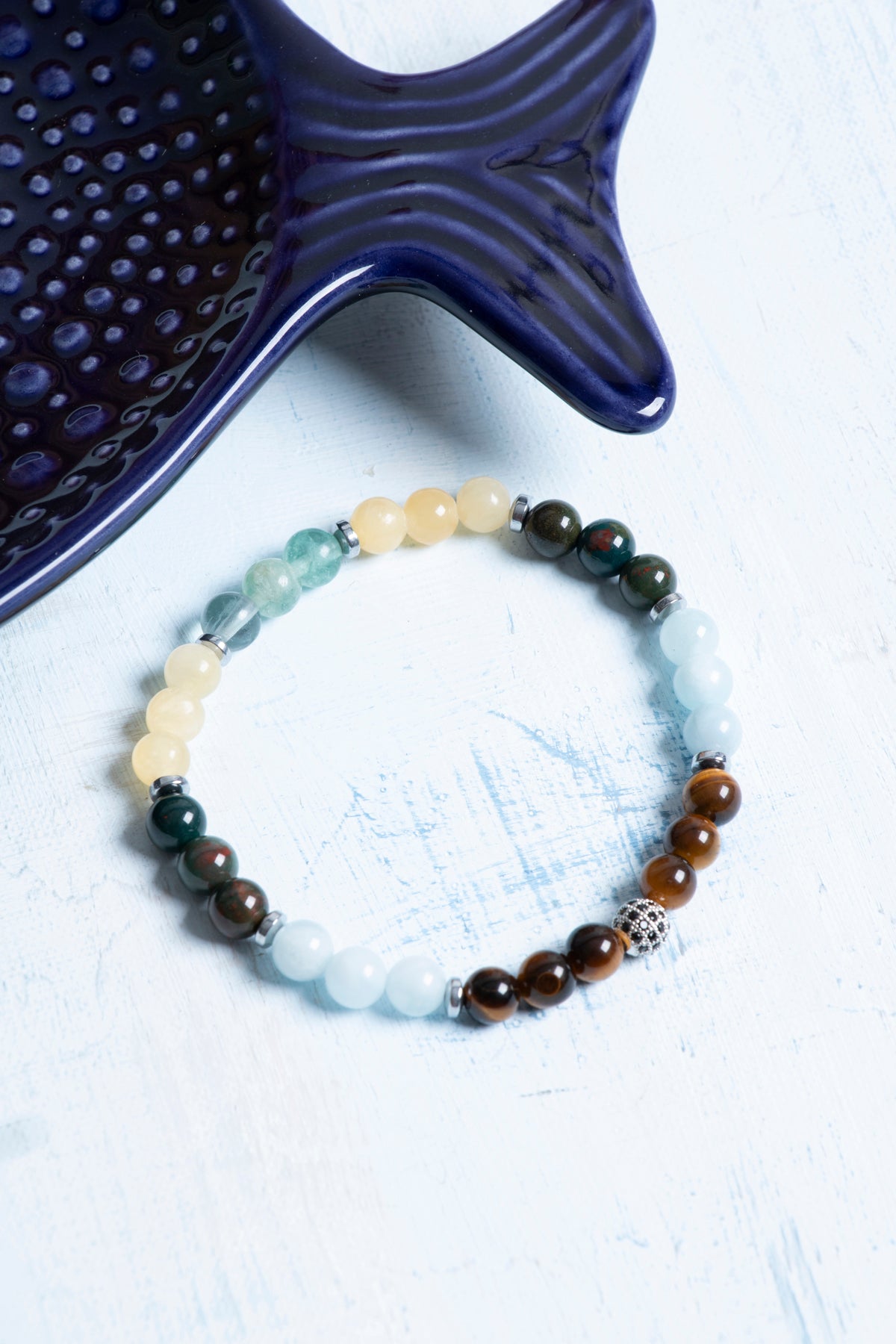 Sertifikalı Kaplan Gözü Akuamarin Kan Taşı Kalsit Florit Balık Burcu Bileklik