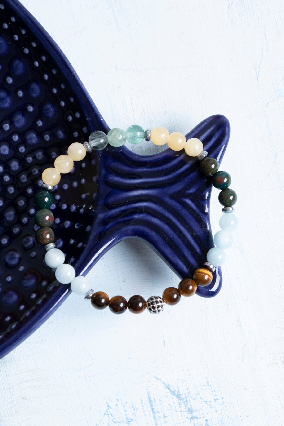 Sertifikalı Kaplan Gözü Akuamarin Kan Taşı Kalsit Florit Balık Burcu Bileklik