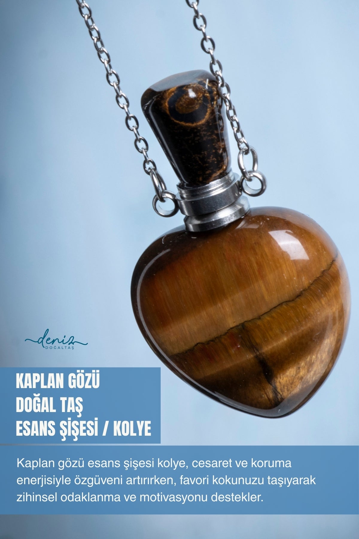 Sertifikalı Kaplan Gözü Doğal Taş Esans Şişesi / Kolye 2