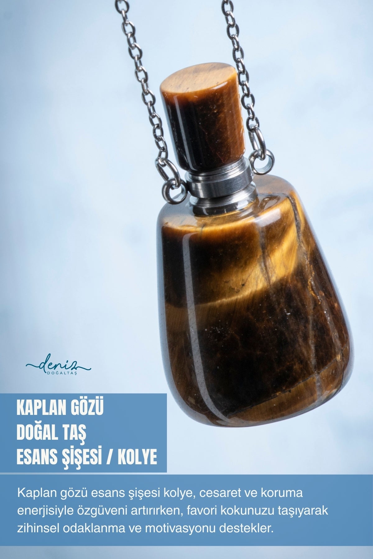Sertifikalı Kaplan Gözü Doğal Taş Esans Şişesi / Kolye