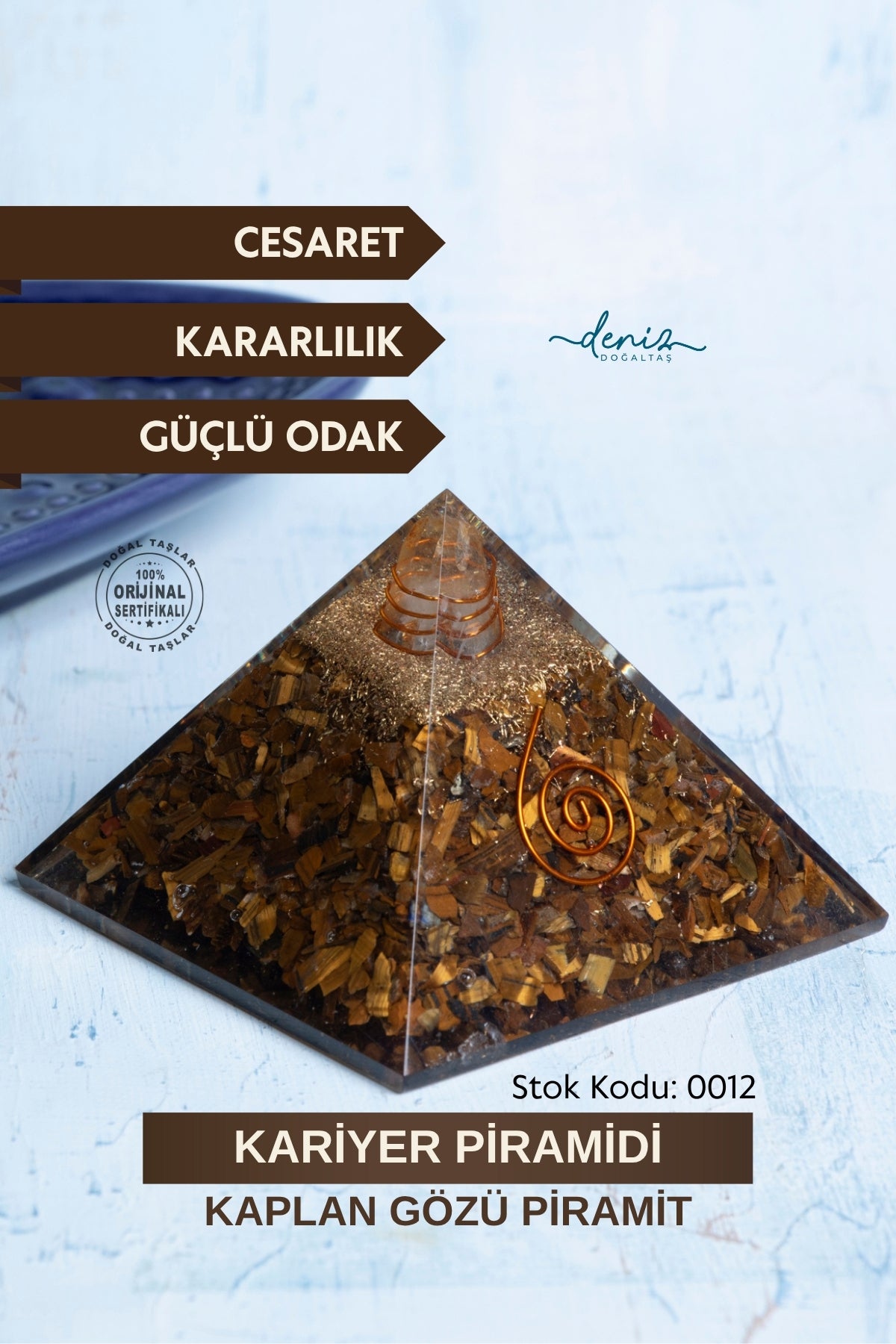 Sertifikalı Kaplan Gözü Doğal Taş Kariyer Piramidi S.K: 0012