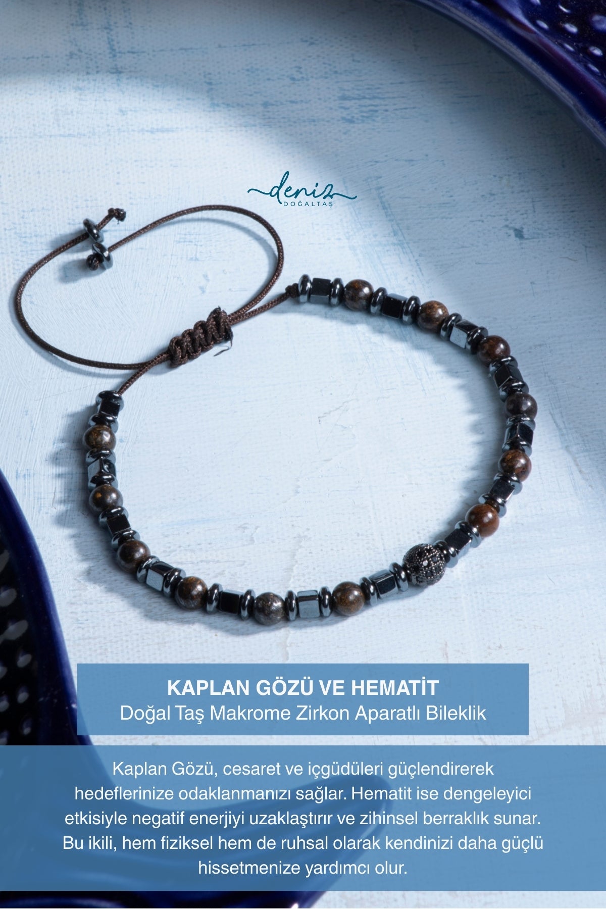 Sertifikalı Kaplan Gözü Hematit Doğal Taş Makrome Bileklik