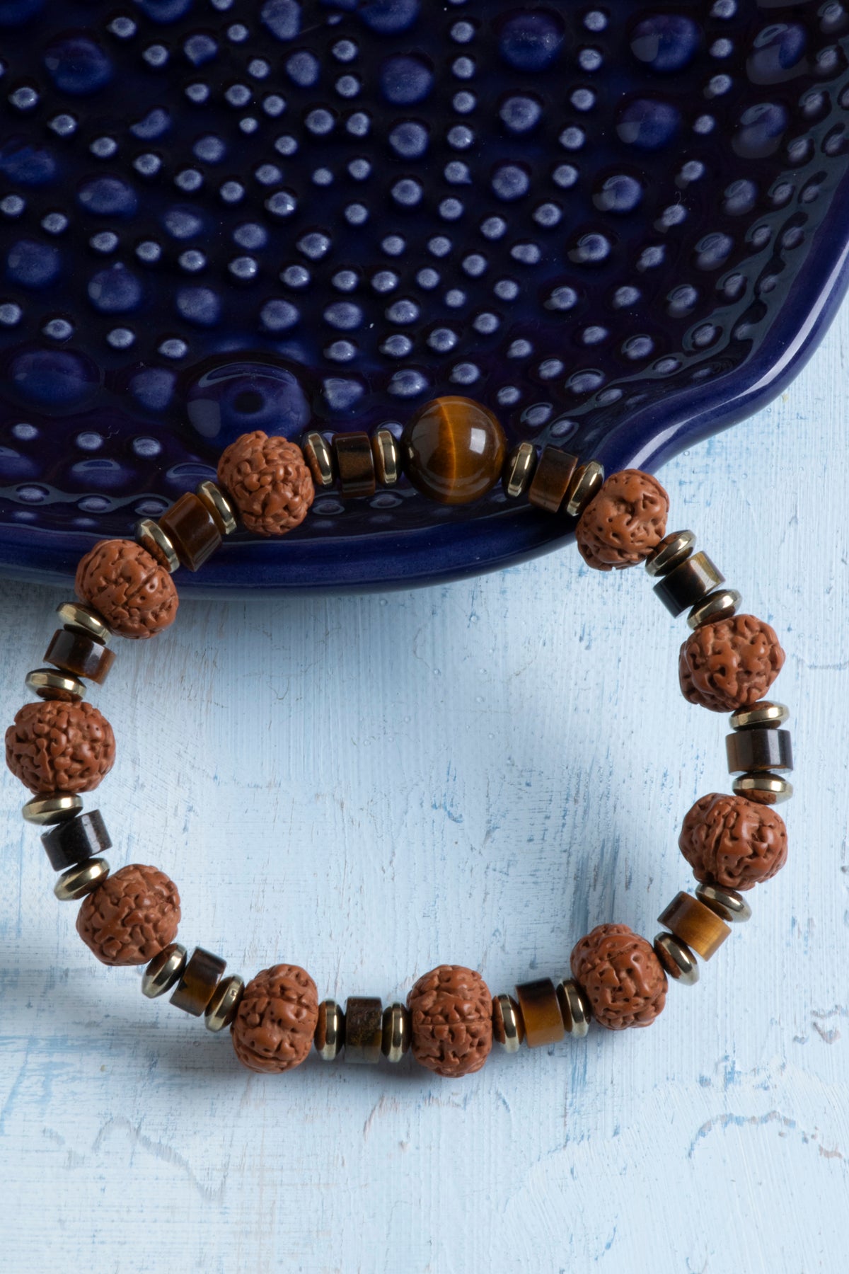 Sertifikalı Kaplan Gözü ve Hematit Taşlı Rudraksha Bileklik