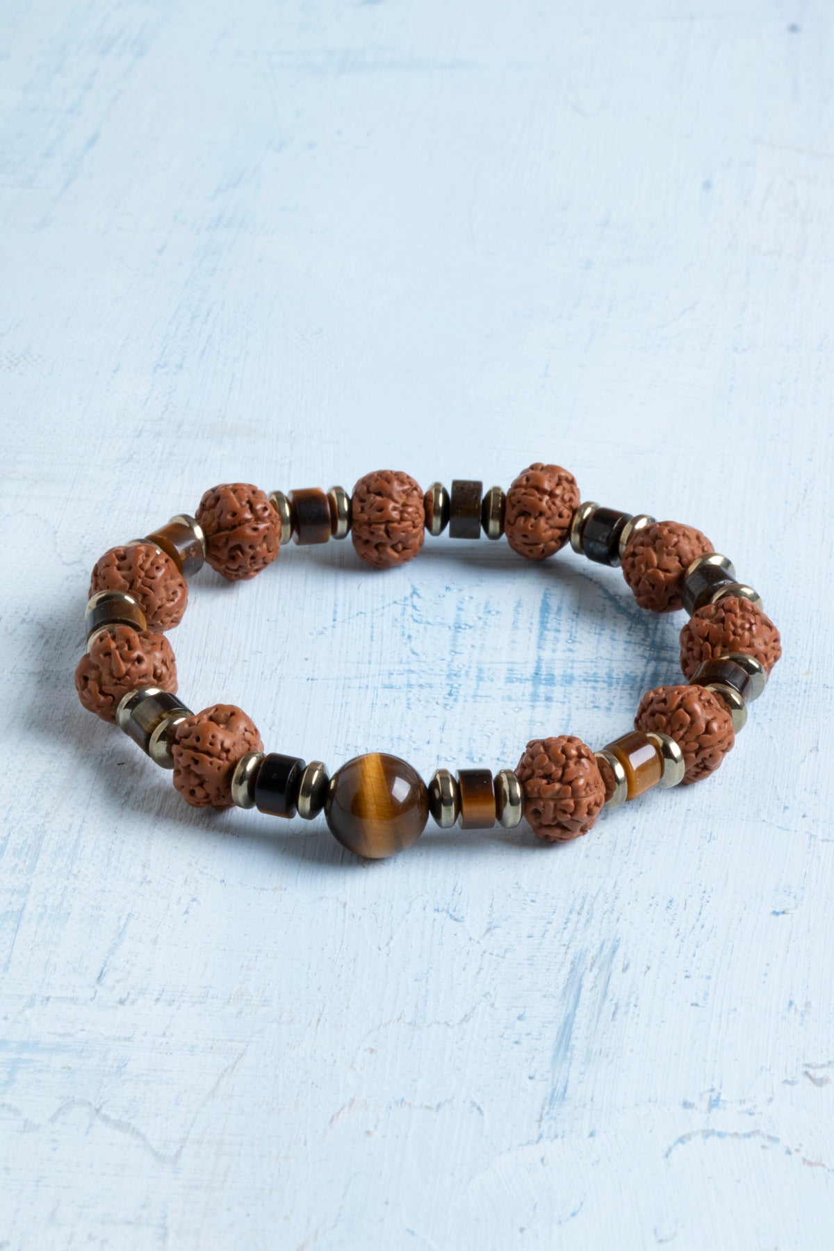 Sertifikalı Kaplan Gözü ve Hematit Taşlı Rudraksha Bileklik