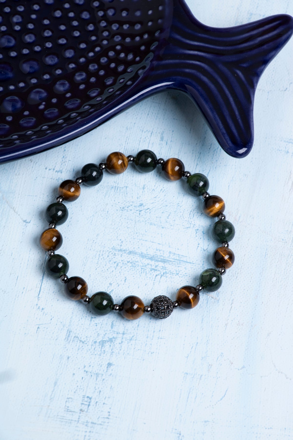 Sertifikalı Kaplan Gözü ve Yeşim Doğal Taş Bileklik