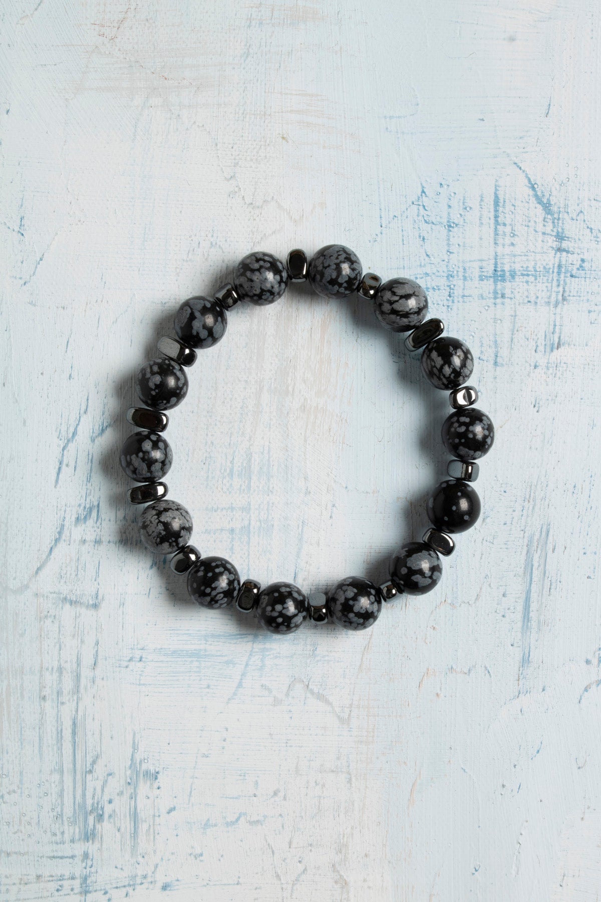 Sertifikalı Karlı Obsidyen ve Hematit Doğal Taş Bileklik – 8 mm