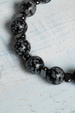 Sertifikalı Karlı Obsidyen ve Hematit Doğal Taş Bileklik – 8 mm