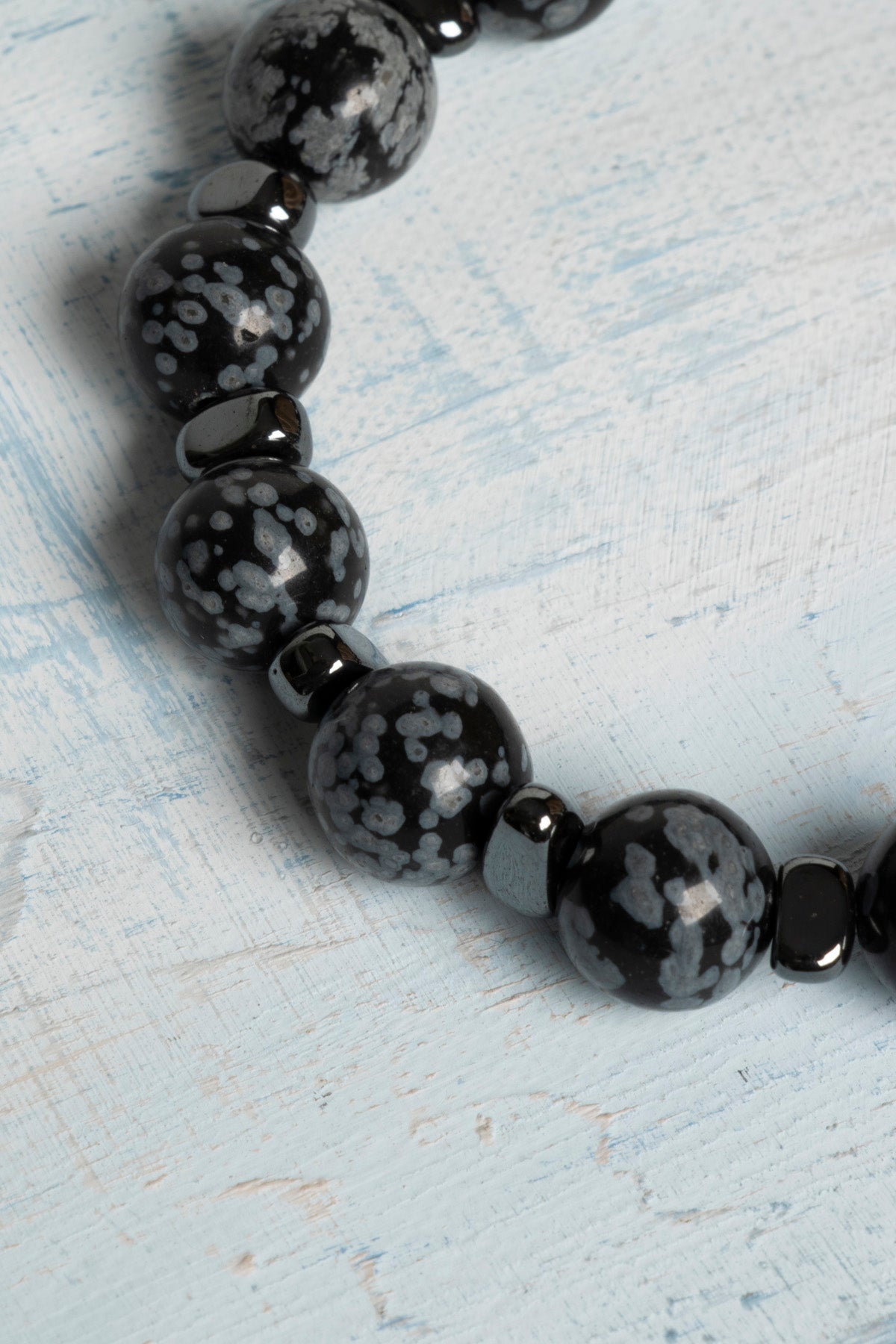 Sertifikalı Karlı Obsidyen ve Hematit Doğal Taş Bileklik – 8 mm