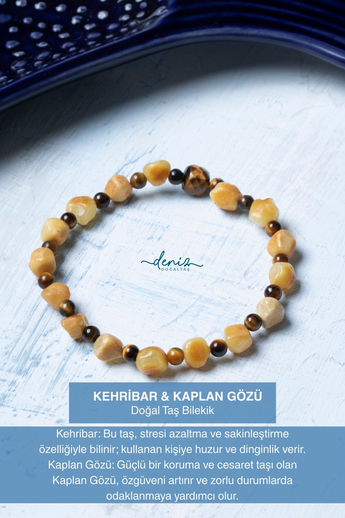 Sertifikalı Kehribar Kaplan Gözü Doğal Taş Bileklik