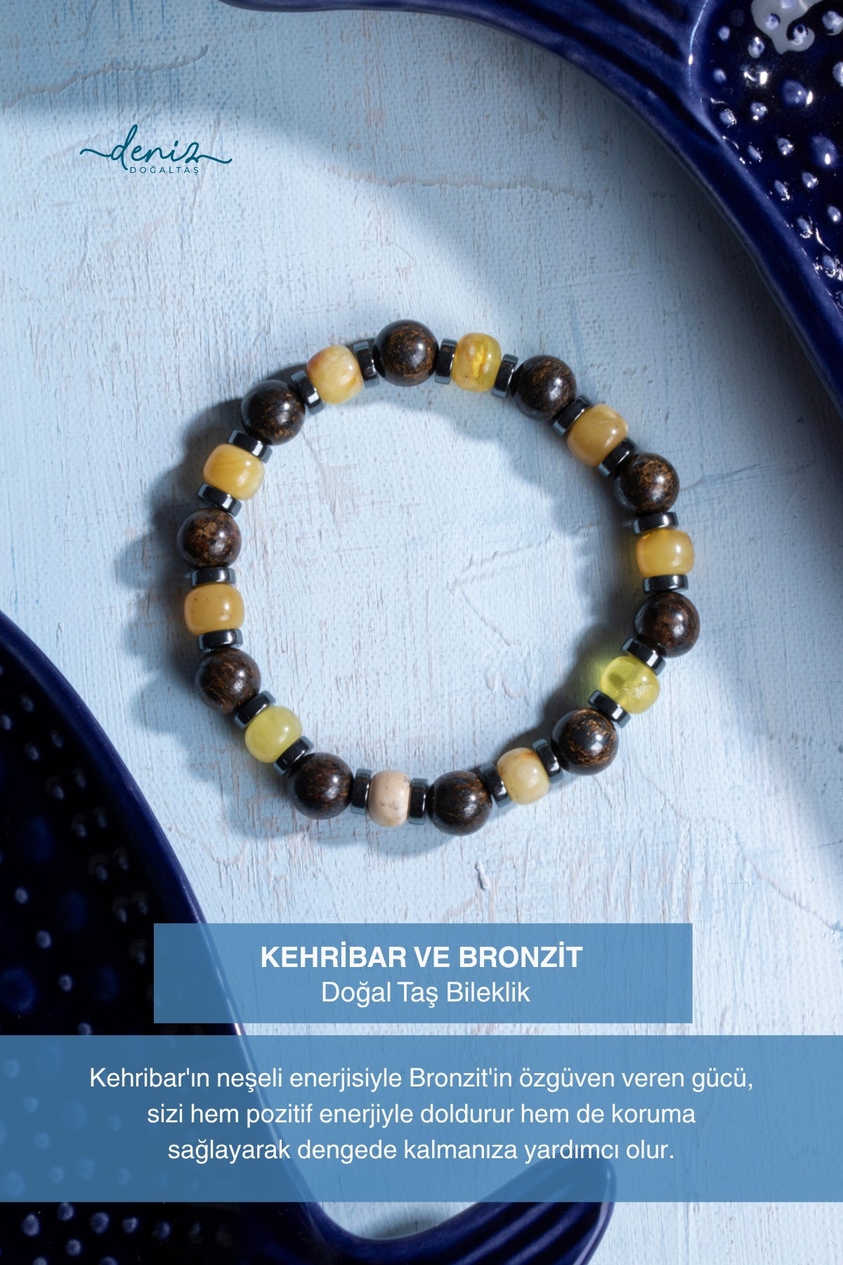 Sertifikalı Kehribar ve Bronzit Doğal Taş Bileklik