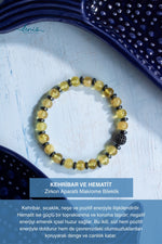 Sertifikalı Kehribar ve Hematit Doğal Taş Bileklik