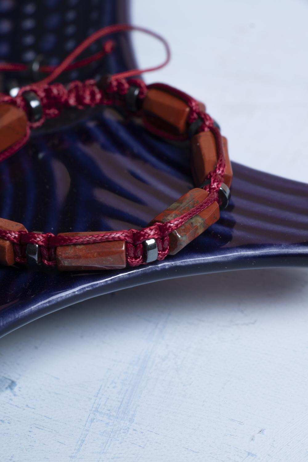 Sertifikalı Makrome Kırmızı Jasper Doğal Taş Bileklik