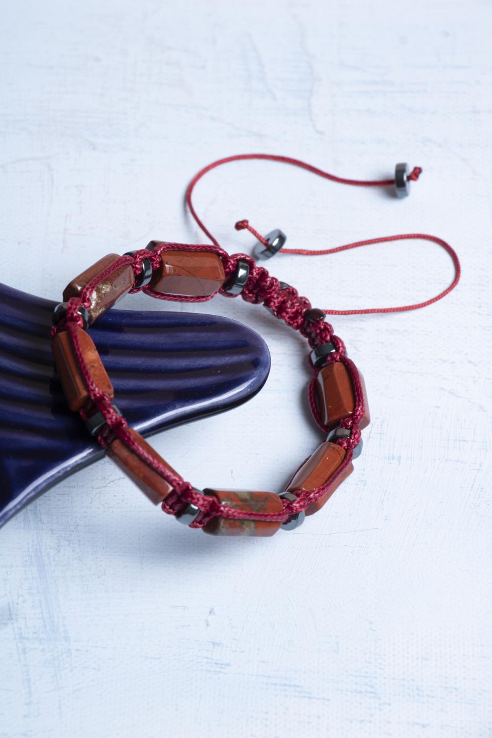 Sertifikalı Makrome Kırmızı Jasper Doğal Taş Bileklik