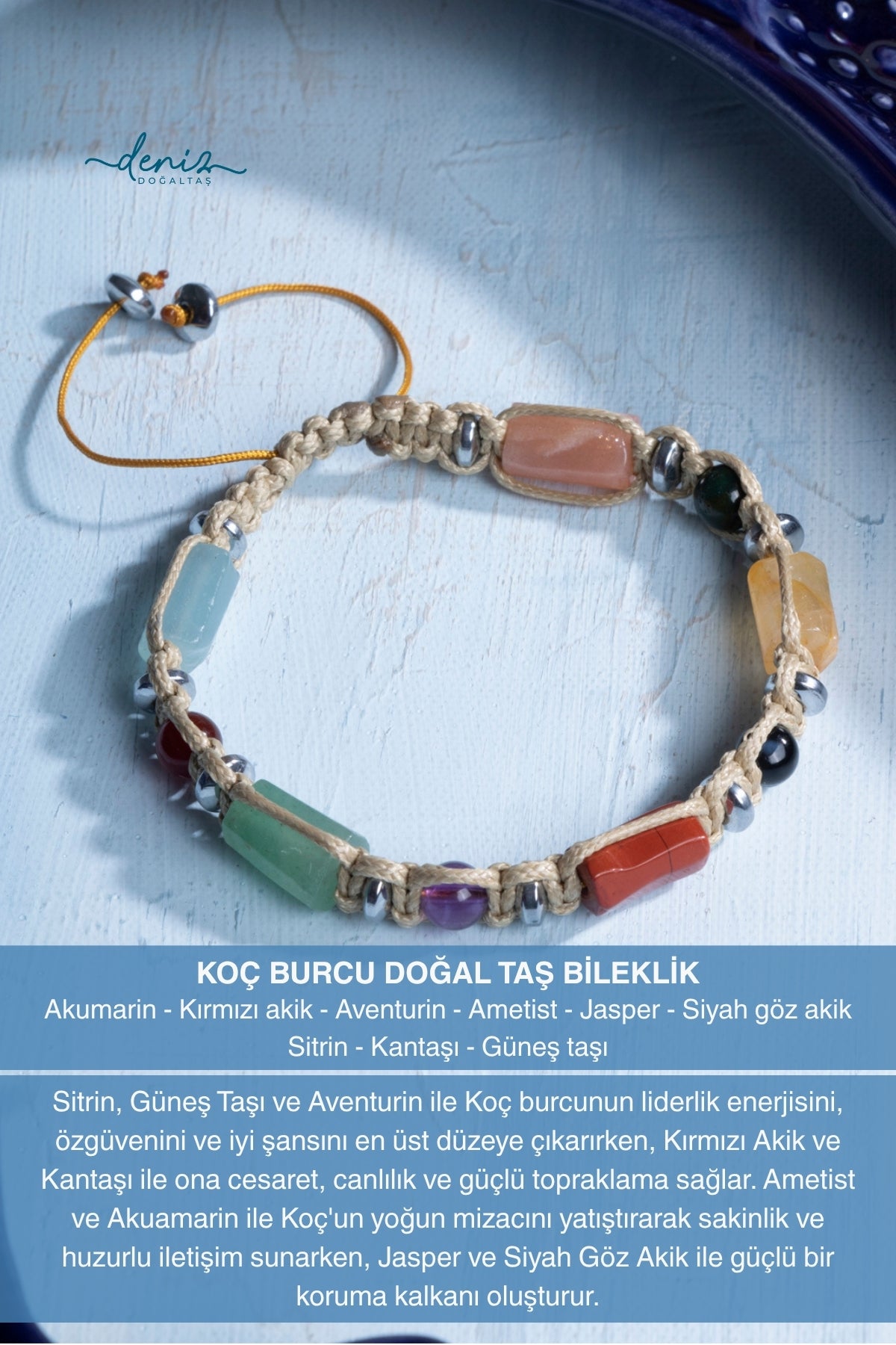 Sertifikalı Koç Burcu Doğal Taş Makrome Bileklik 4