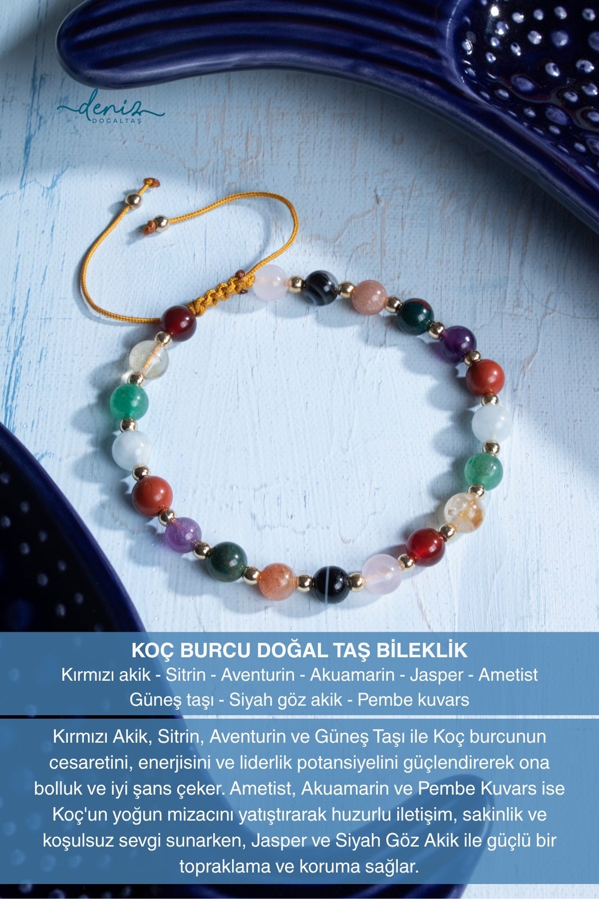 Sertifikalı Koç Burcu Doğal Taş Makrome Bileklik