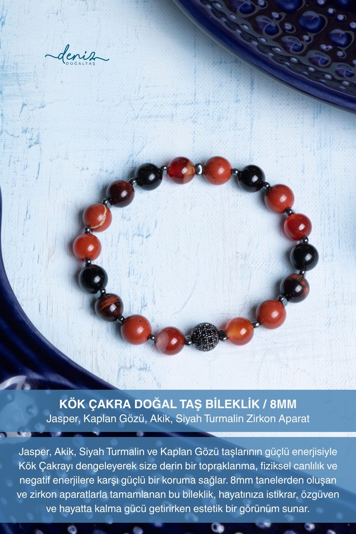 Sertifikalı Kök Çakra Doğal Taş Bileklik / 8MM
