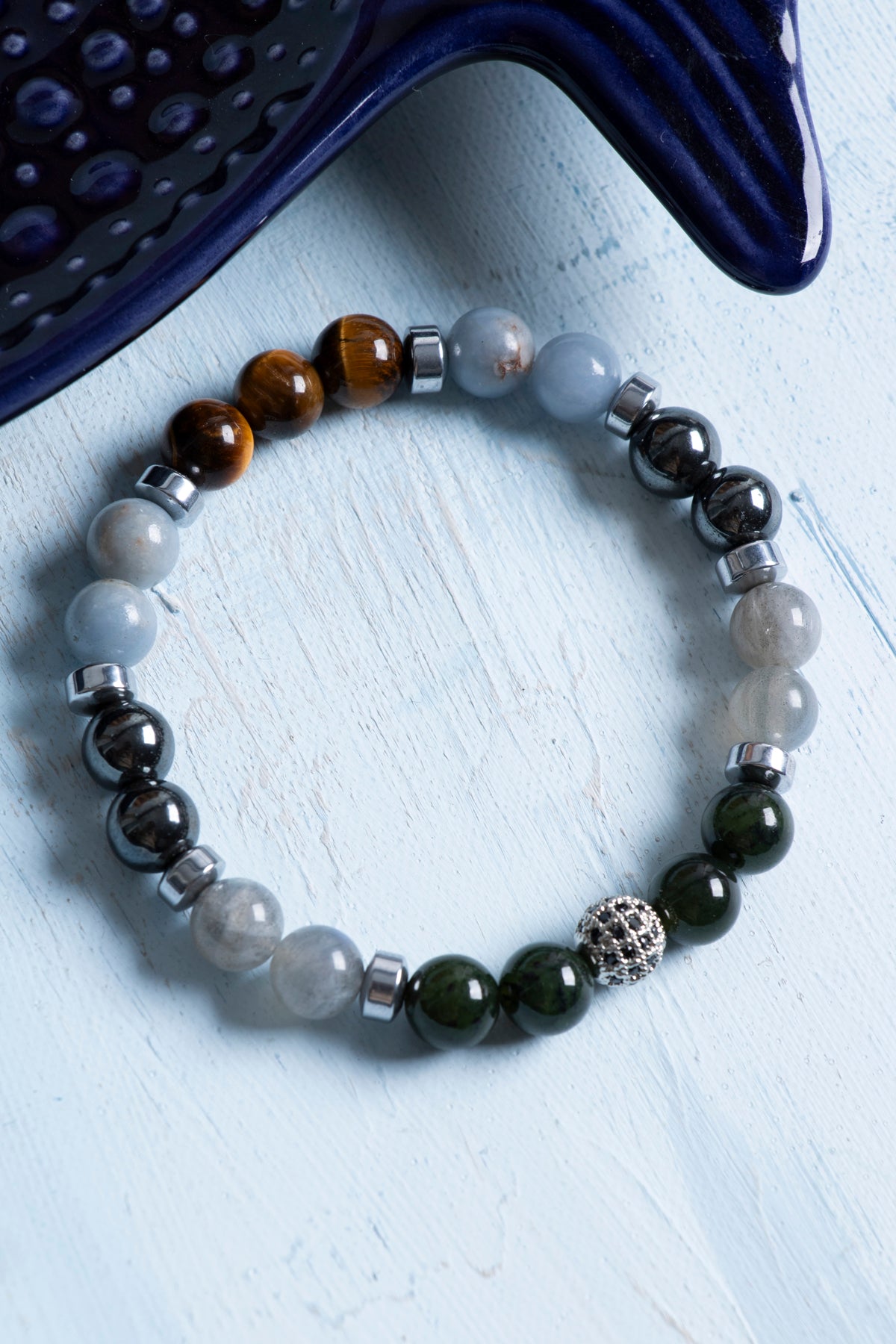 Sertifikalı Kova Burcu Bileklik – Hematit, Yeşim ve Anjelit Uyumuyla