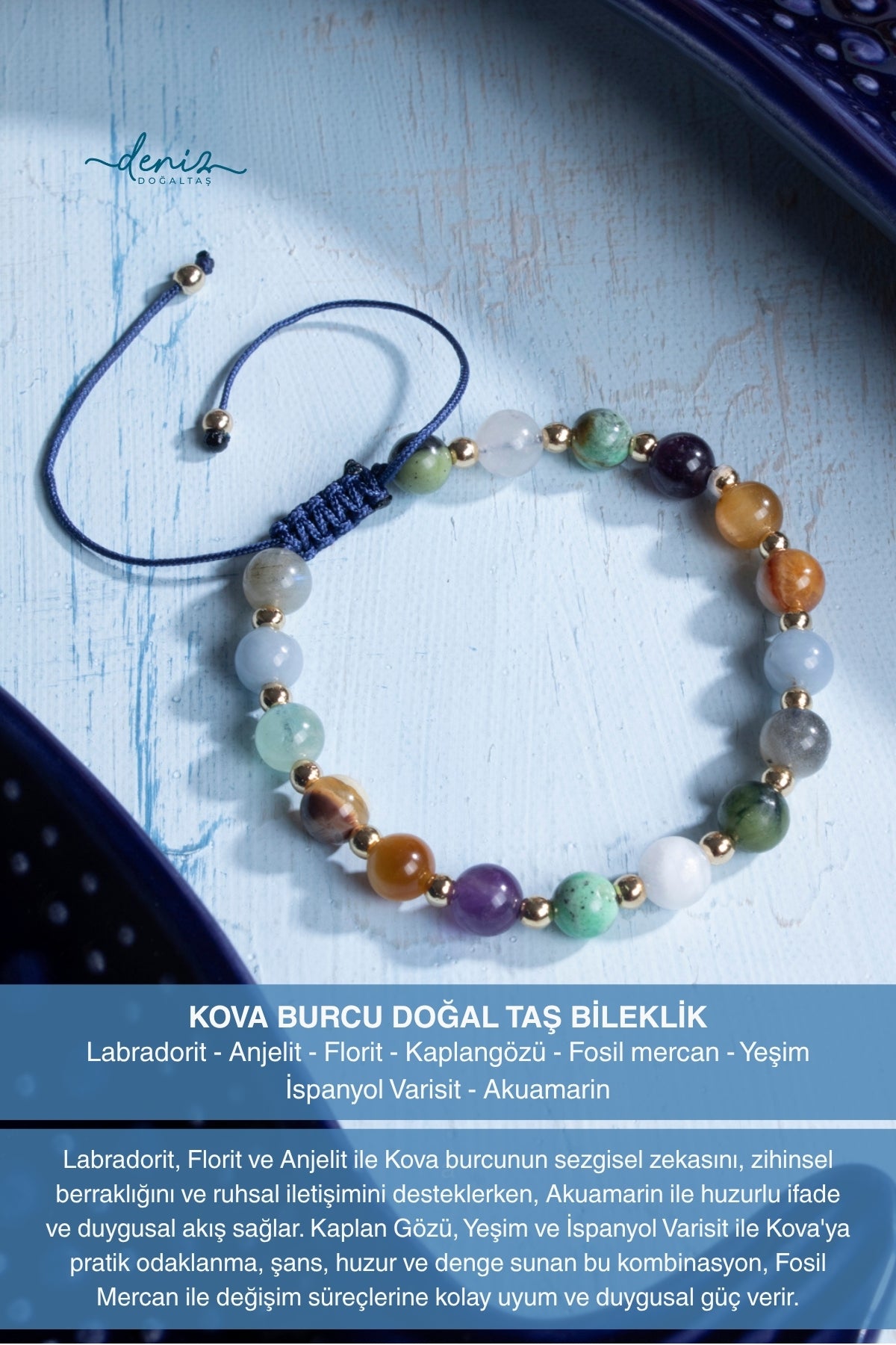 Sertifikalı Kova Burcu Doğal Taş Makrome Bileklik 4