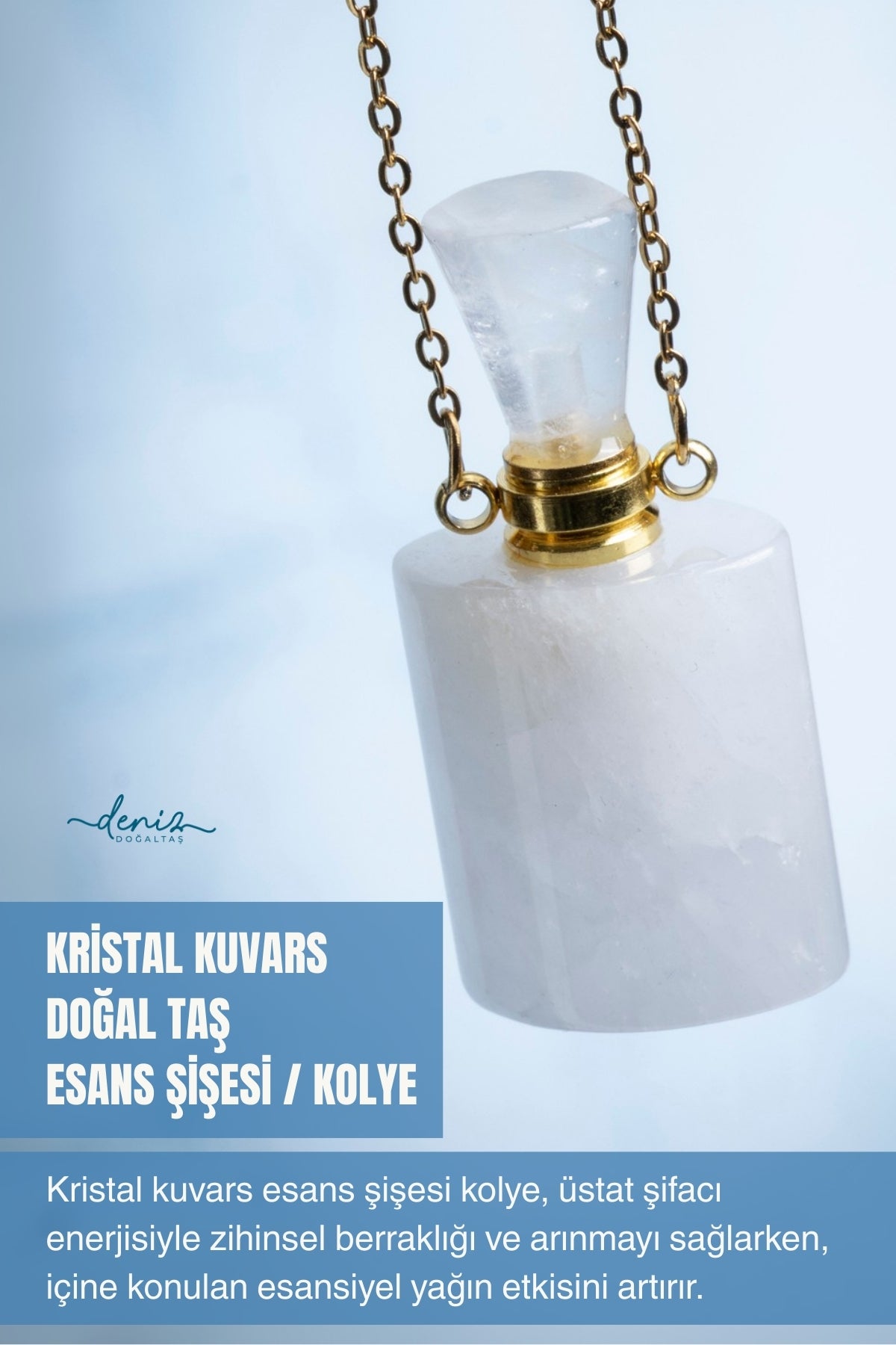 Sertifikalı Kristal Kuvars Doğal Taş Esans Şişesi / Kolye