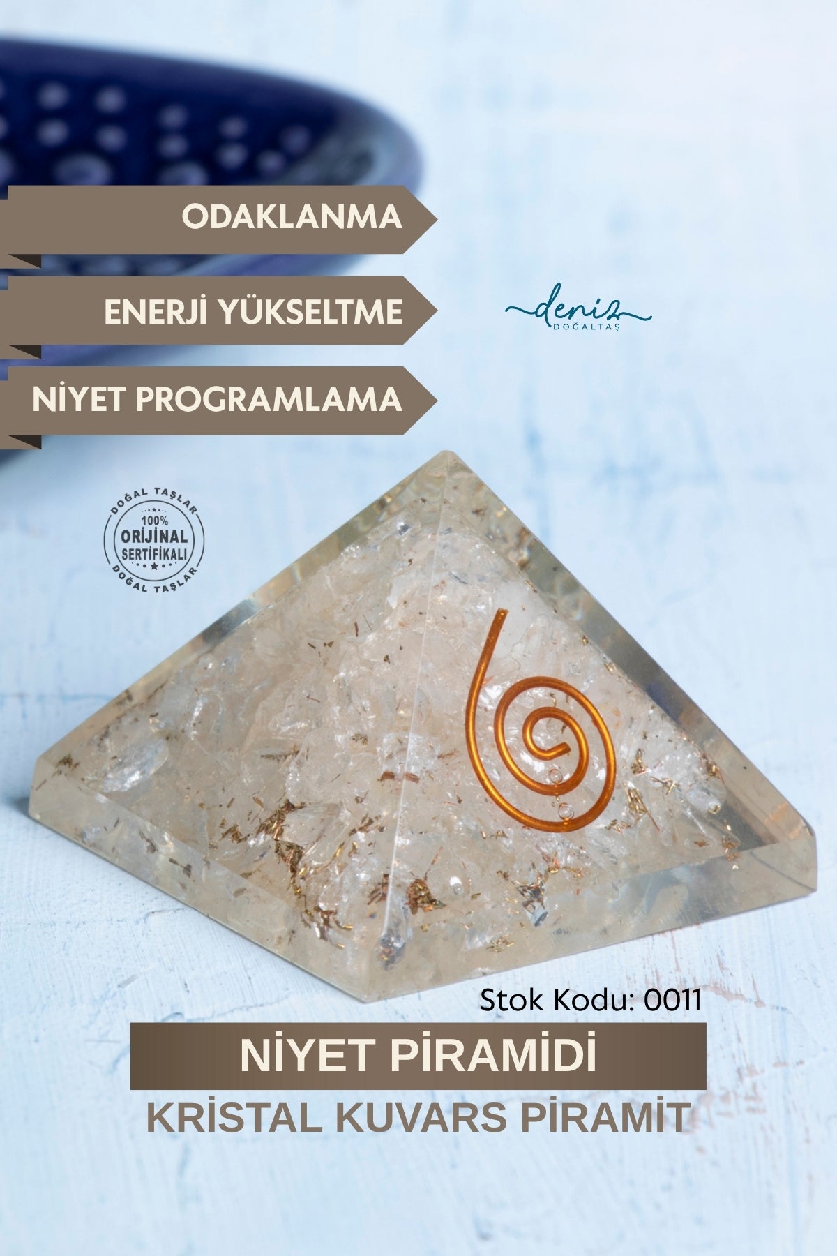 Sertifikalı Kristal Kuvars Doğal Taş Niyet Piramidi S.K: 0011