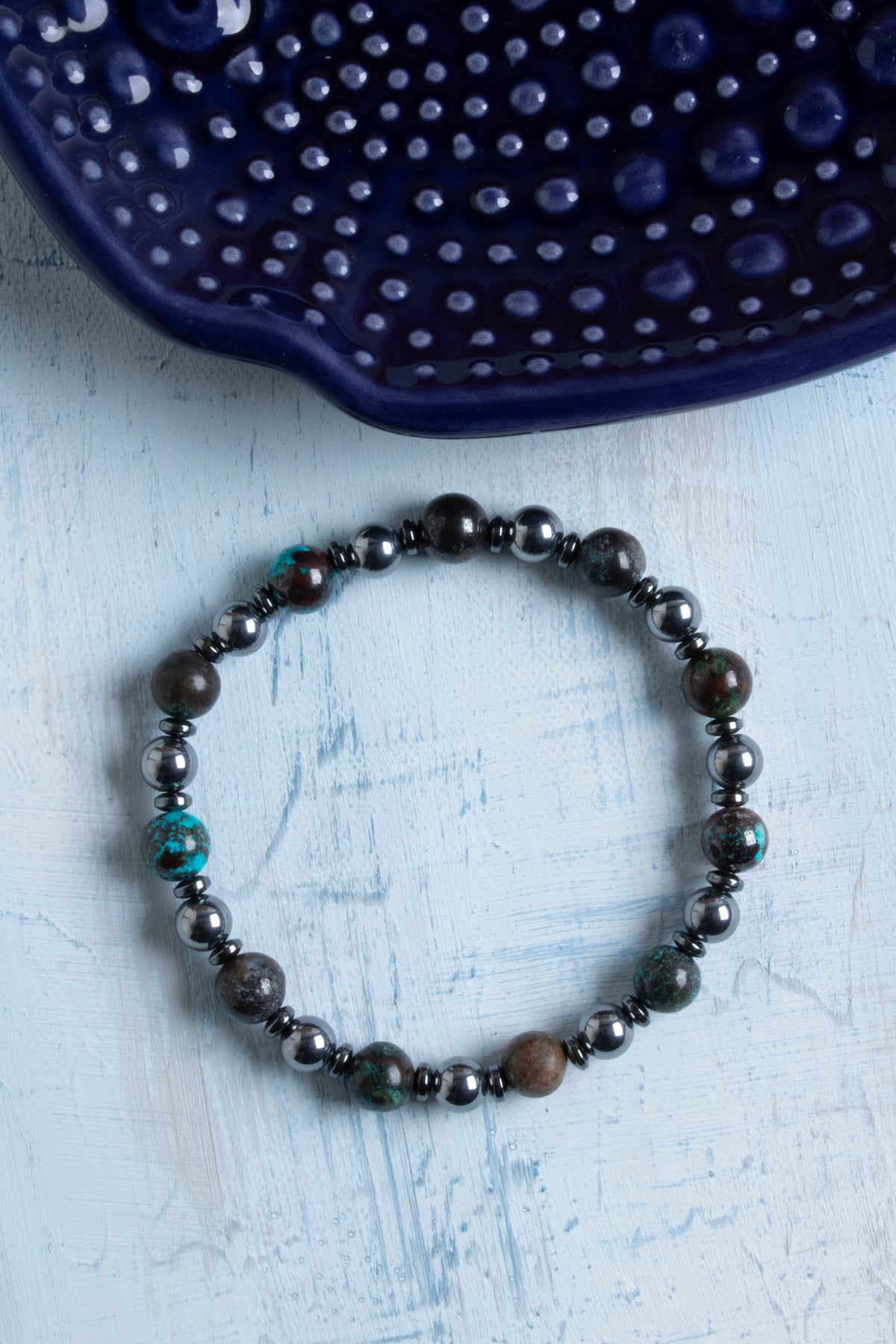 Sertifikalı Krizokol, Trehartz ve Hematit Doğal Taş Bileklik