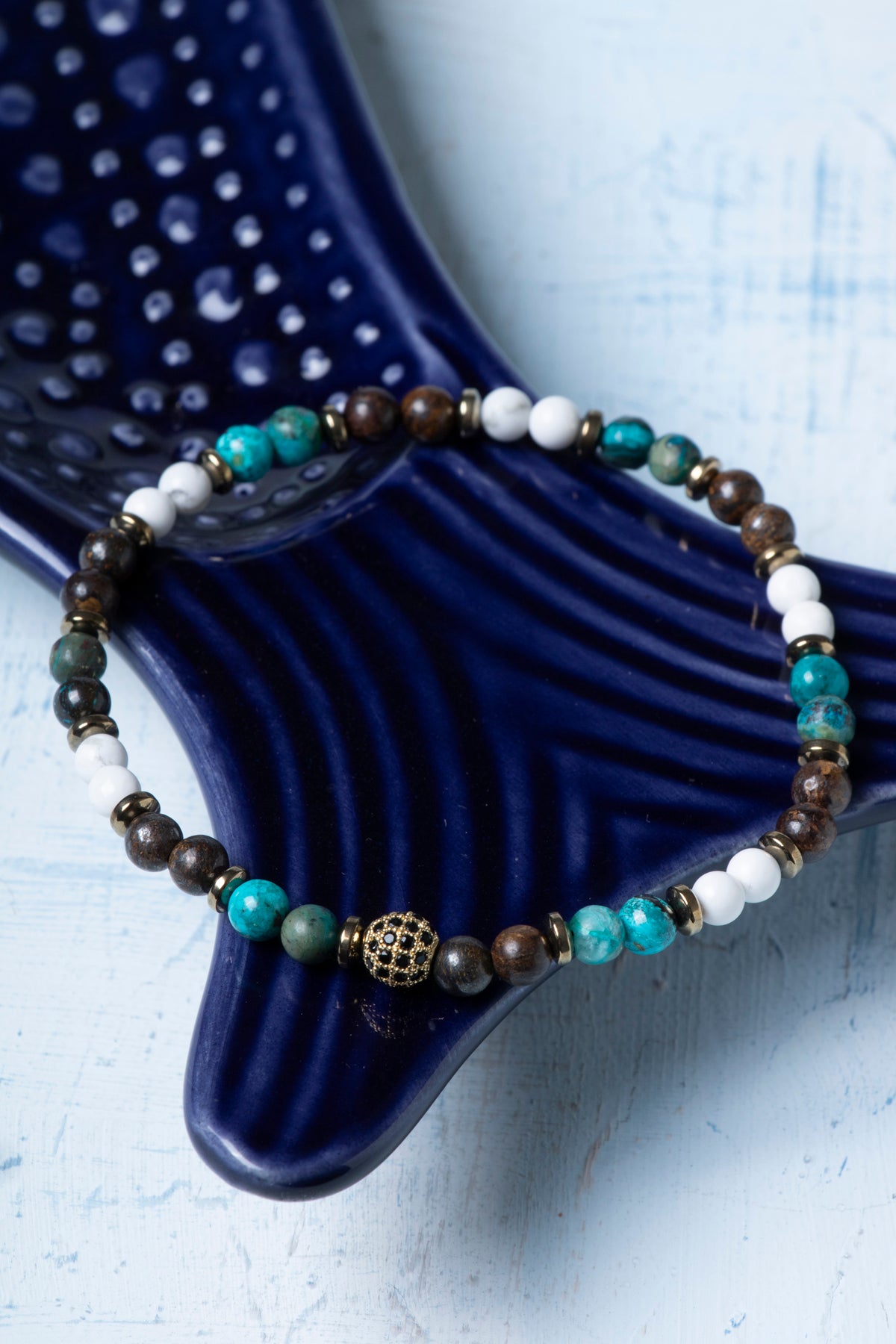 Sertifikalı Krizokol Hematit Havlit Bronzit Doğal Taş Bileklik