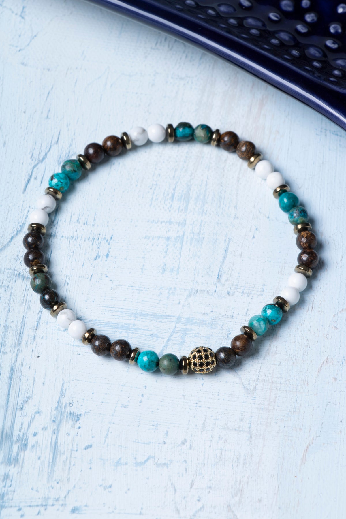 Sertifikalı Krizokol Hematit Havlit Bronzit Doğal Taş Bileklik