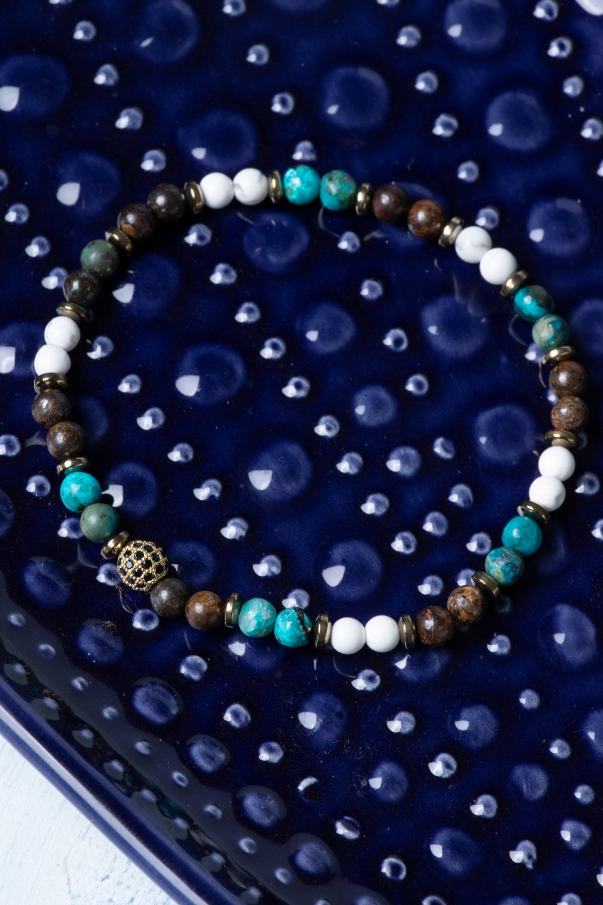 Sertifikalı Krizokol Hematit Havlit Bronzit Doğal Taş Bileklik