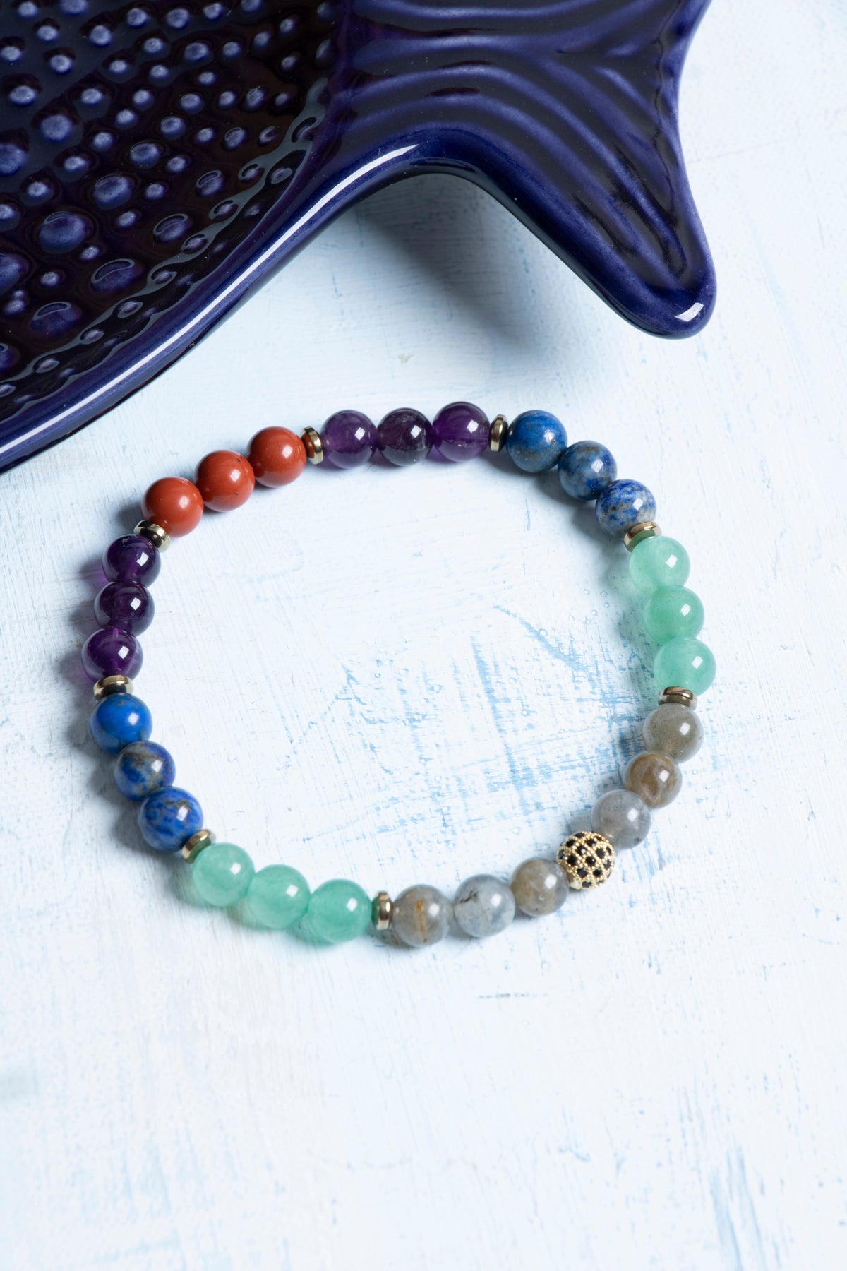 Sertifikalı Labradorit, Aventurin, Lapis Lazuli, Ametist, Jasper ve Hematit Yay Burcu Bileklik