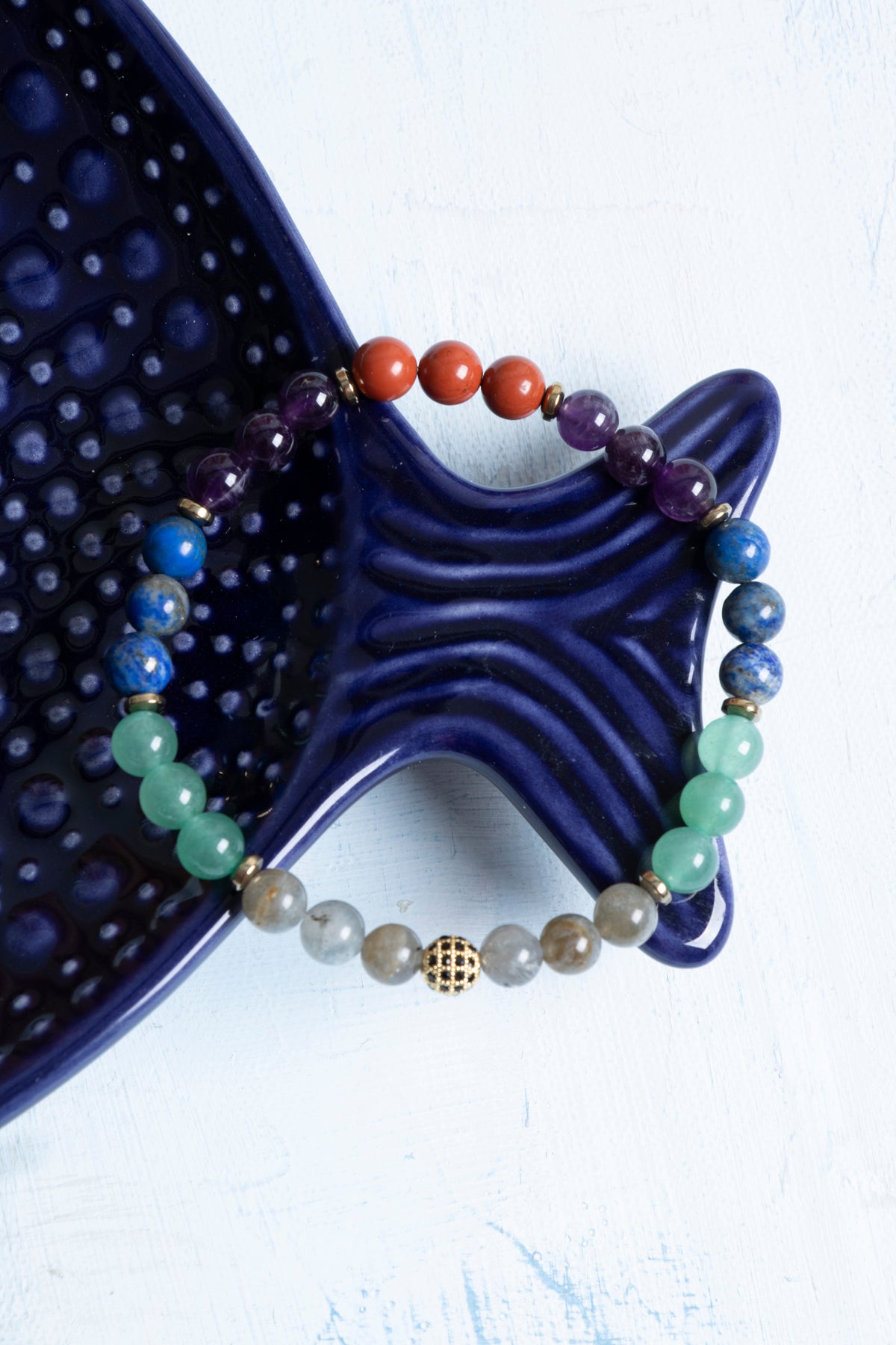 Sertifikalı Labradorit, Aventurin, Lapis Lazuli, Ametist, Jasper ve Hematit Yay Burcu Bileklik